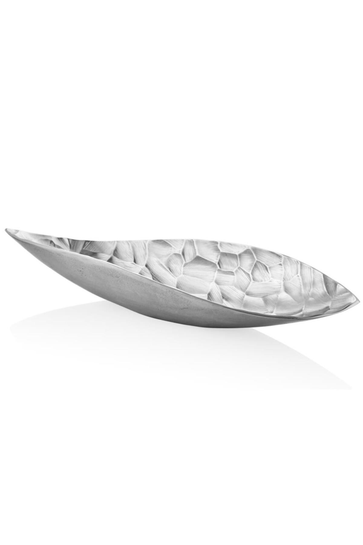 LAMEDORE Comb Yaprak Şekilli Gumus Dekoratif Büyük Tabak 62,5x20x10 Cm