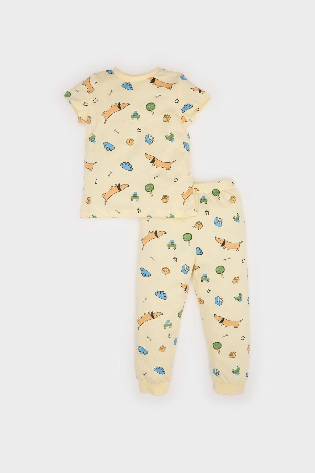 DeFacto-Baby Boy Pajama Set: Short Sleeve with Print, Combed Cotton Top Waist and Elastic Long Bottom 2