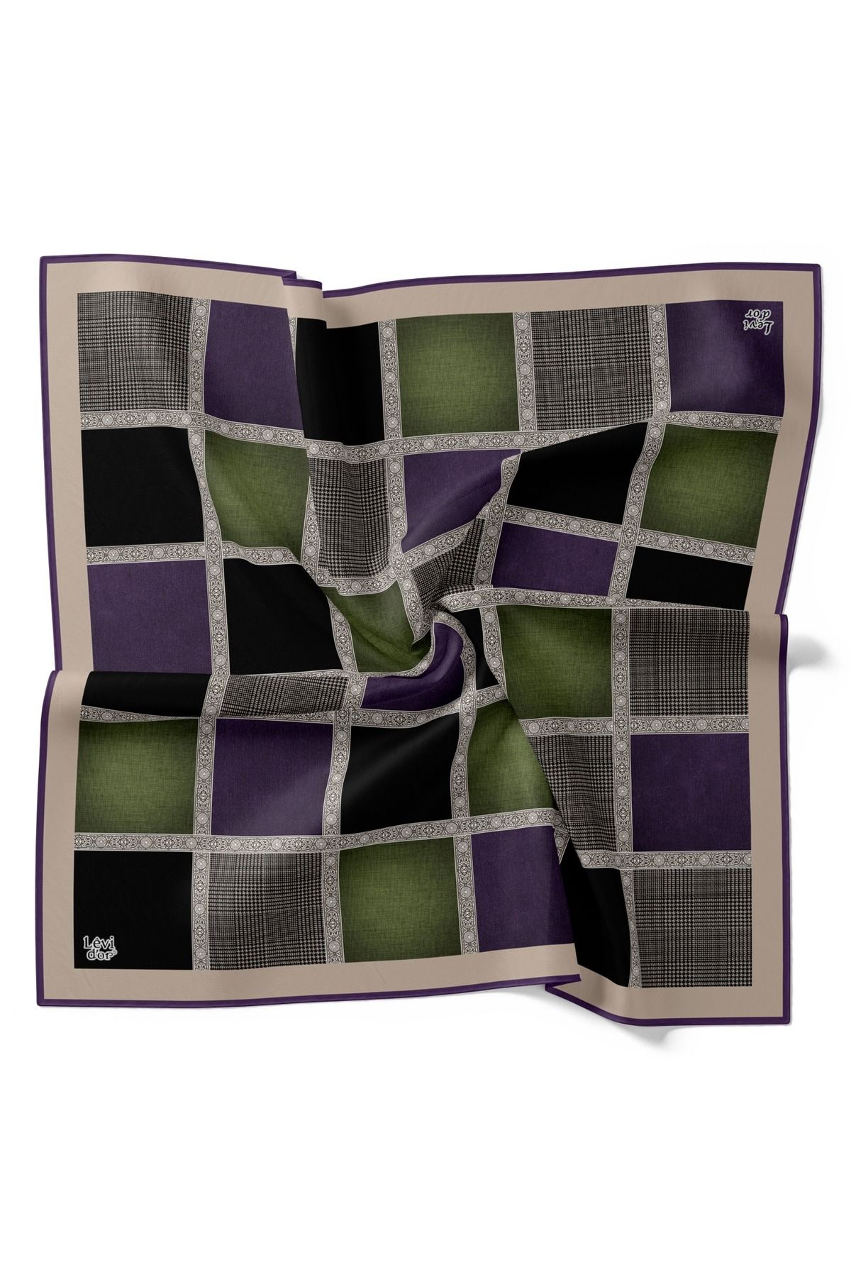 Levidor-Geometric Check Pattern Sparkling Crystal Scarf 1