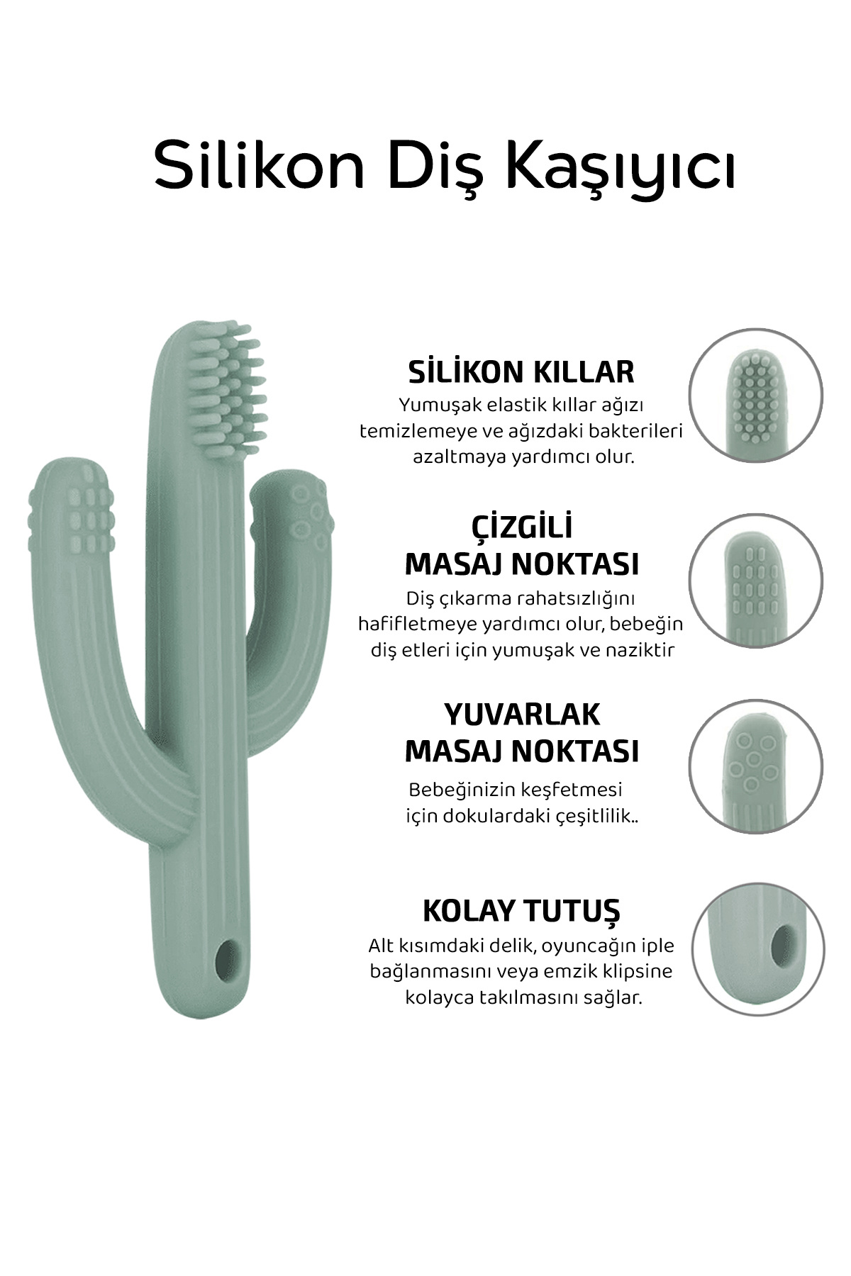 Meleni Baby 3'lü Silikon Diş Kaşıyıcı Set - Kaktüs Zürafa Figürlü Diş Kaşıyıcı Bebek Diş Kaşıma Emziği Yeşil fotoğrafı 3 (önizleme)