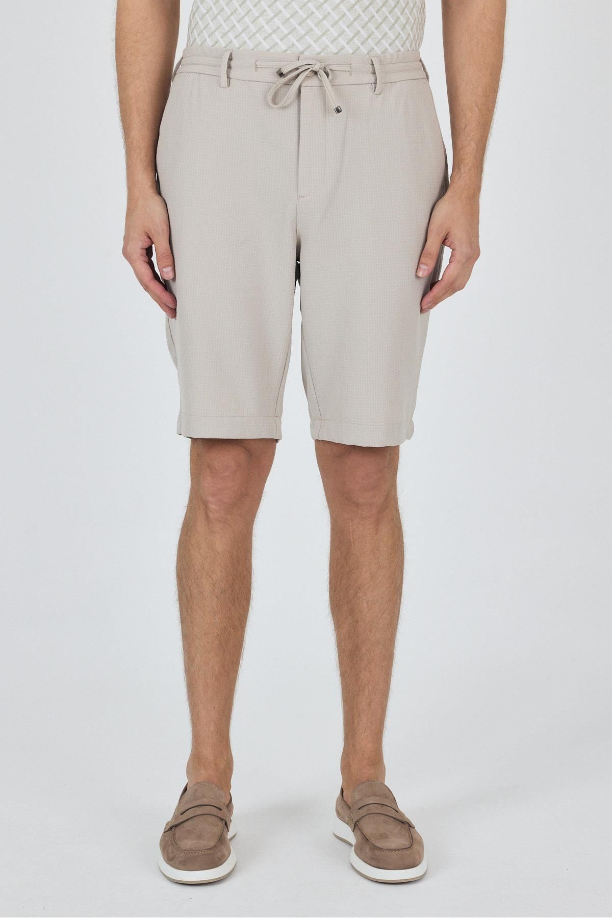 İmza Bej Düz Esnek Gabardin Casual Şort 1016250150