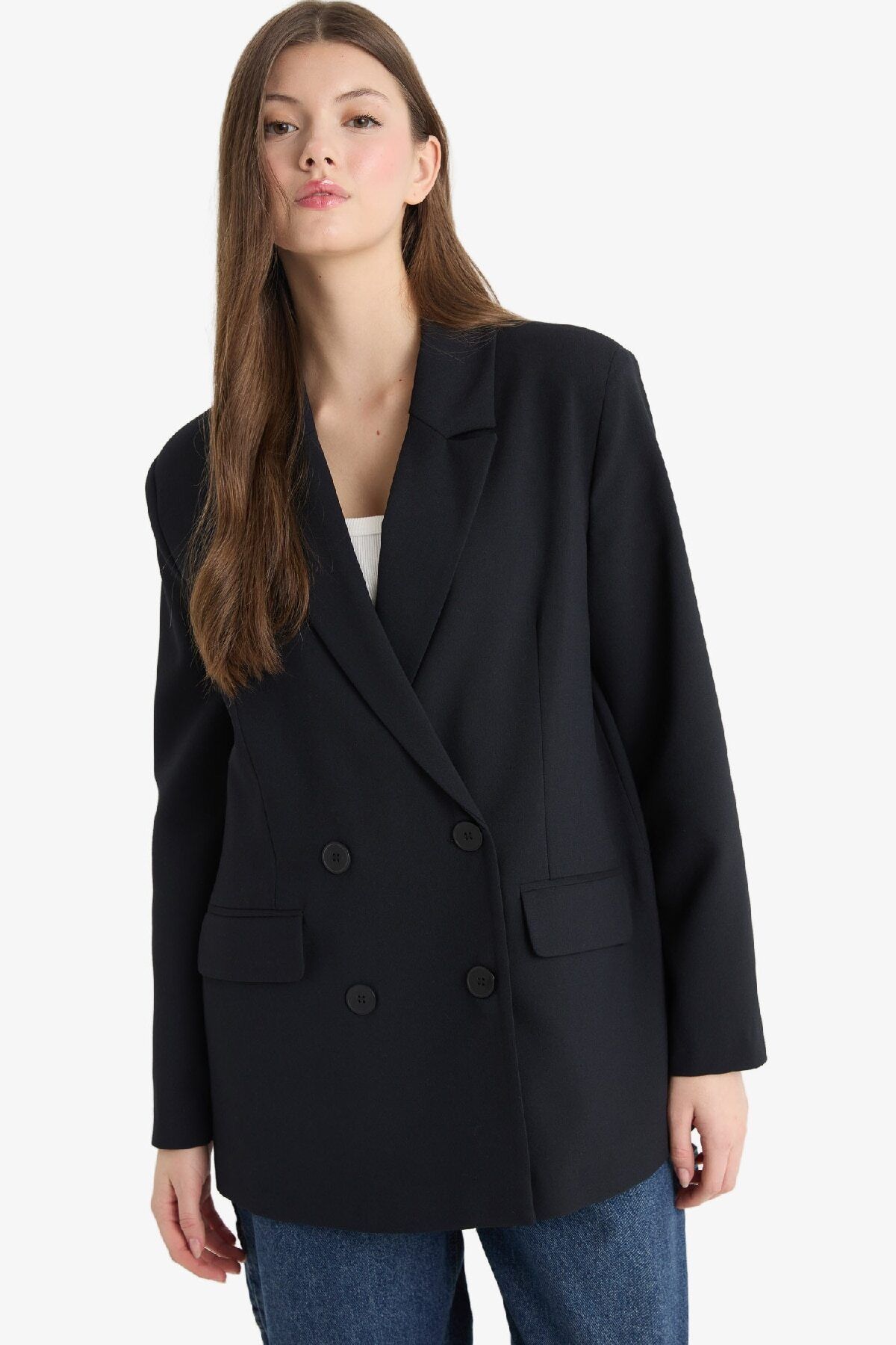 DeFacto-Oversize Wide Fit Basic Απλό Μπλέιζερ Μπουφάν C2575AX25SP 3