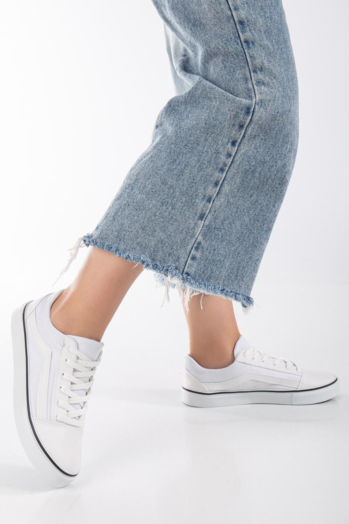 Odastore Unisex Beyaz Spor Ayakkabı