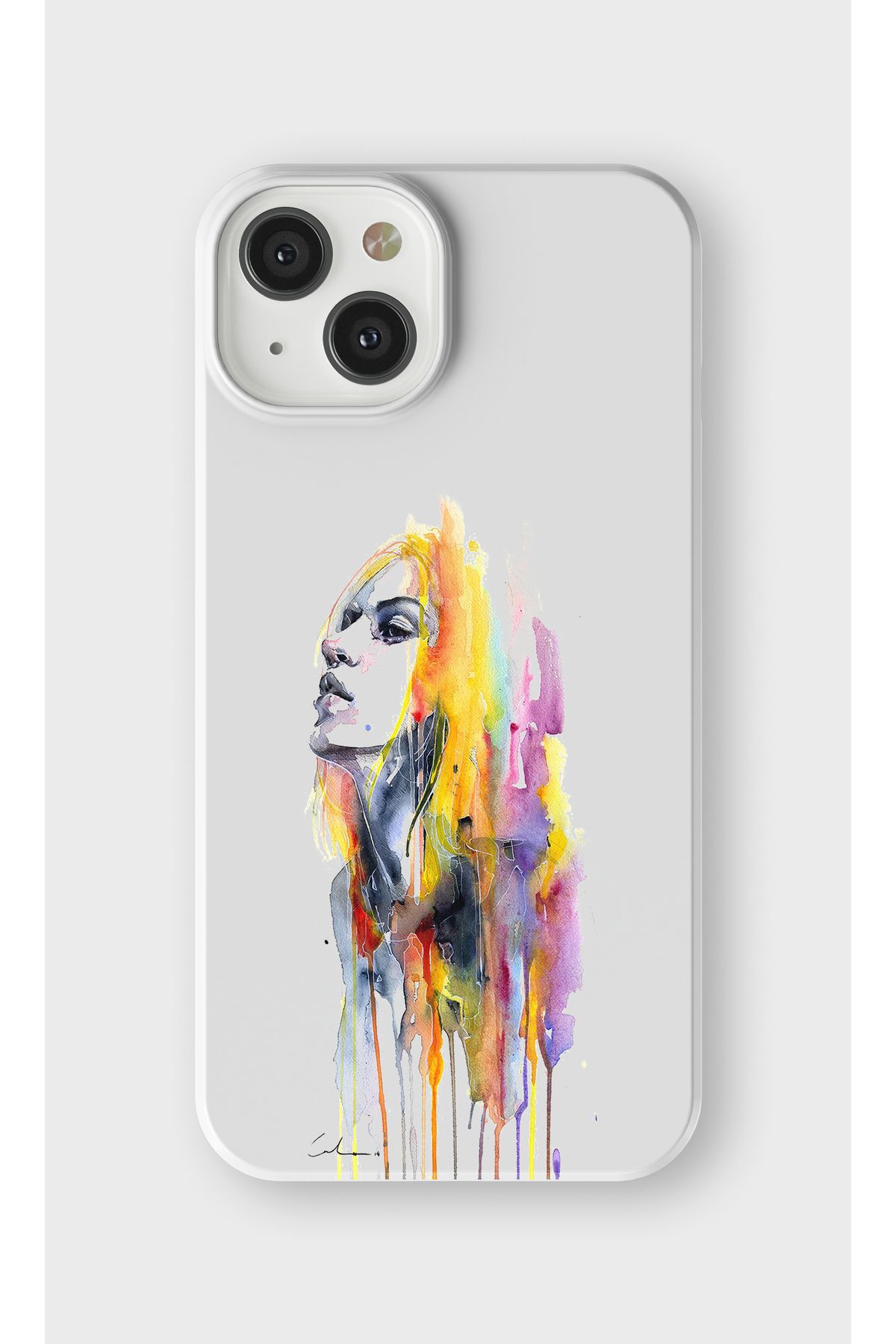 lelia iPhone 15 Uyumlu Kadın Silüeti Tasarımlı İçi Kadife Lansman Beyaz Silikon Kılıf