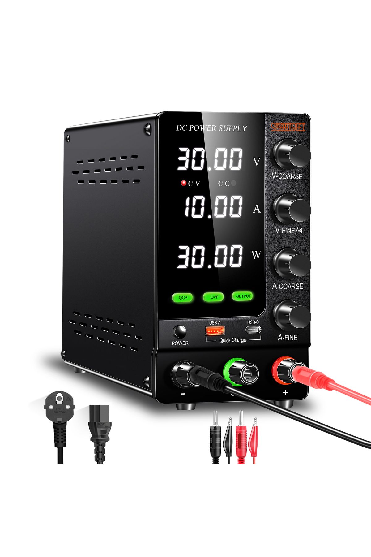SMARTGIFT 0-30v/10a Ayarlanabilir Dc Güç Kaynağı Voltaj Regülatörü SÜPER Model SİYAH