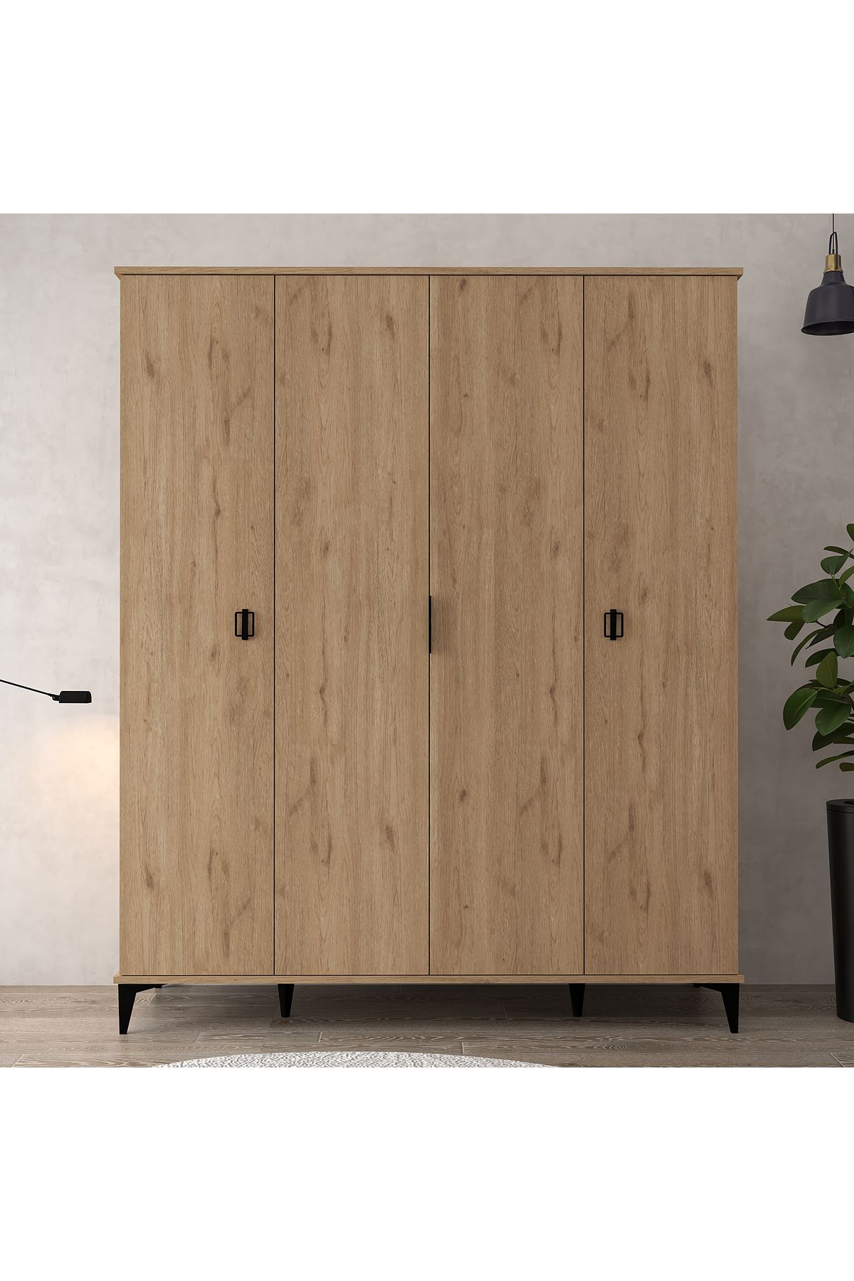Evmo Home 6401 Neva 4 Kapılı 200 Cm Gizli Çekmeceli Gardırop , Elbise Dolabı , Genç Odası Sepet