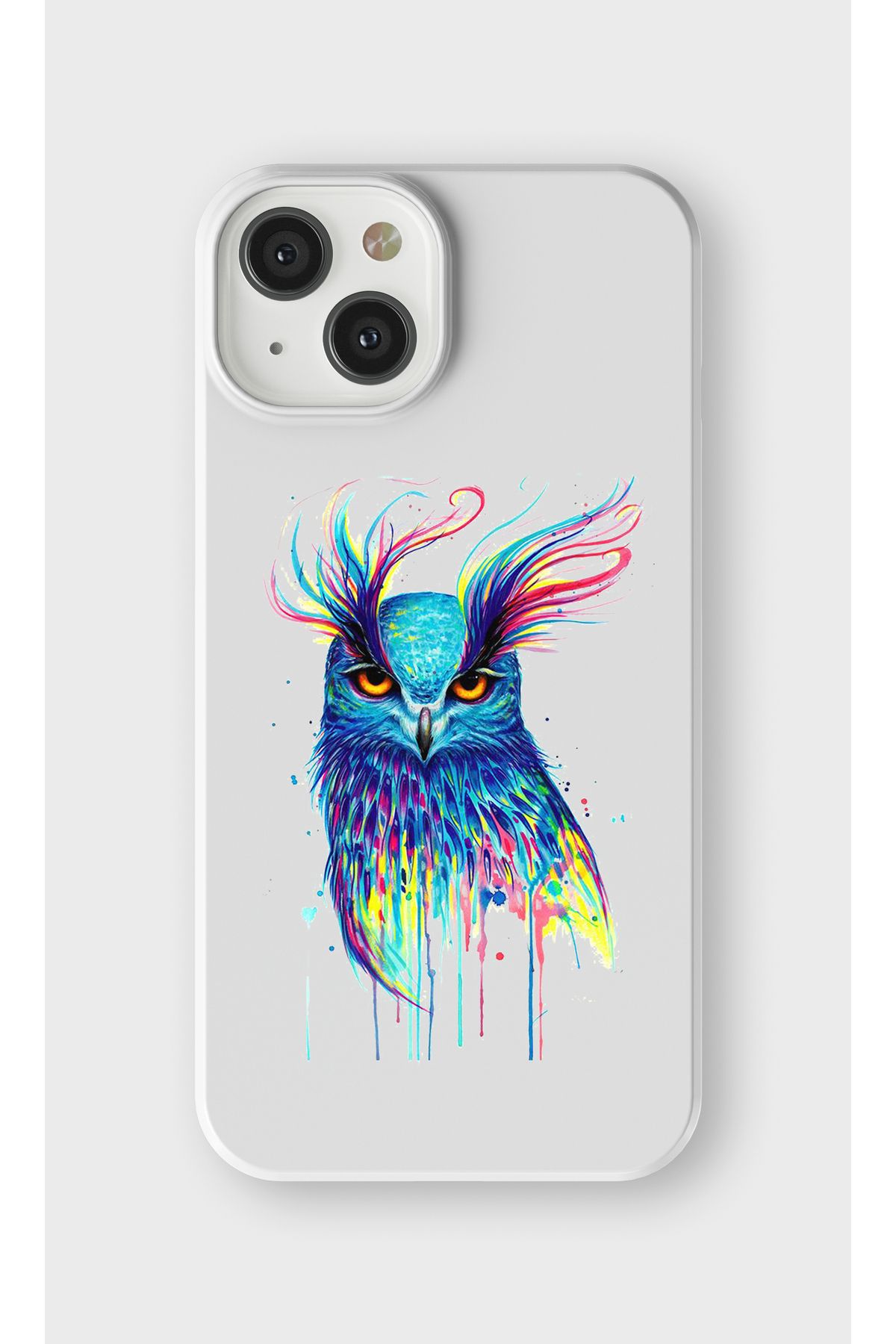 lelia iPhone 13 Mini Uyumlu Renkli Kuş Tasarımlı İçi Kadife Lansman Beyaz Silikon Kılıf