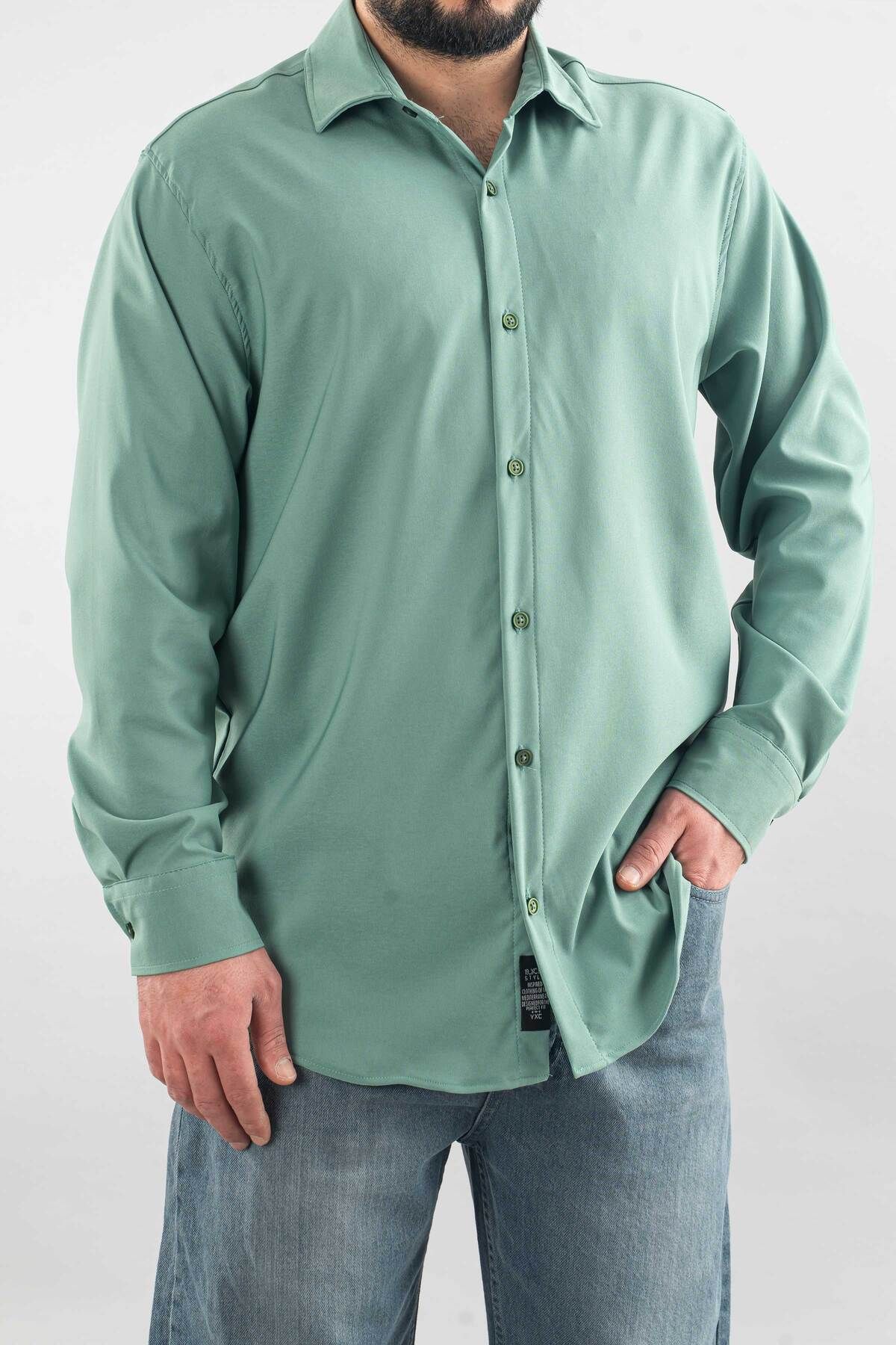 bombe Erkek Gömlek Slim Fit Kolay Ütü Teri Emen Nefes Alan Doku Dört Mevsim Oversize Klasik Gömlek