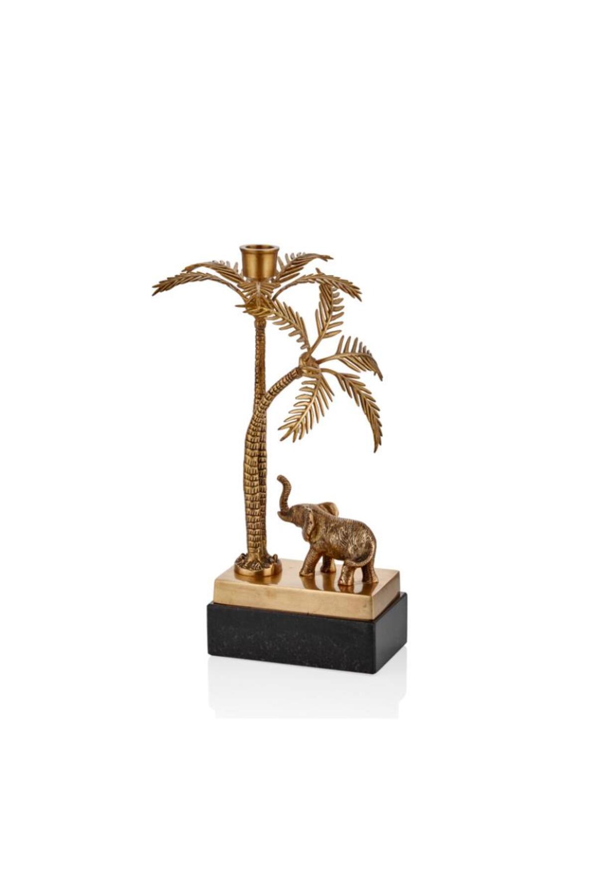 LAMEDORE Fil Detaylı Palmiye Ağacı Brass Mumluk 19 x 18 x 34 Cm
