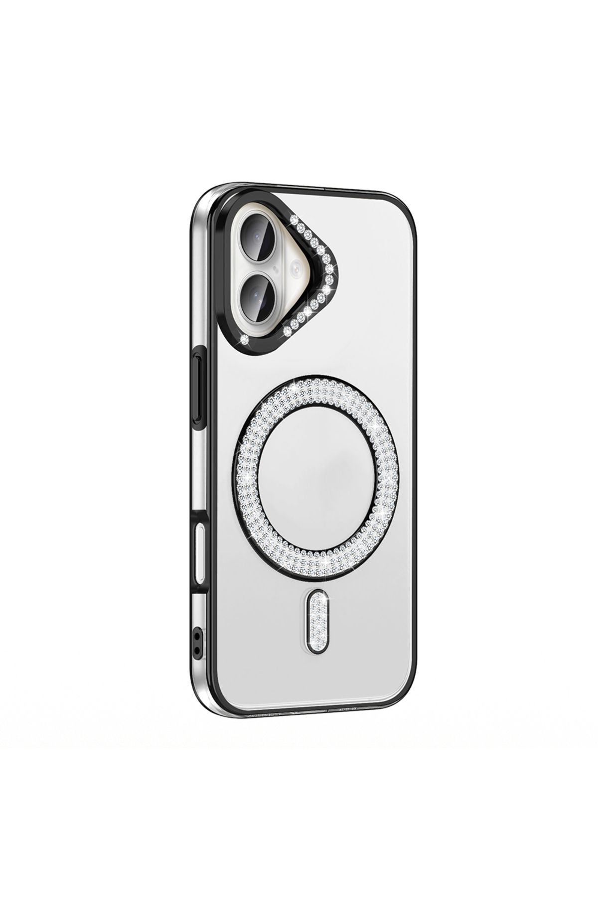Strap U Apple iPhone 16 Plus Kılıf Pırlanta Taş Tasarımlı M-safe Şarj Özellikli Karetta Silikon Kapak