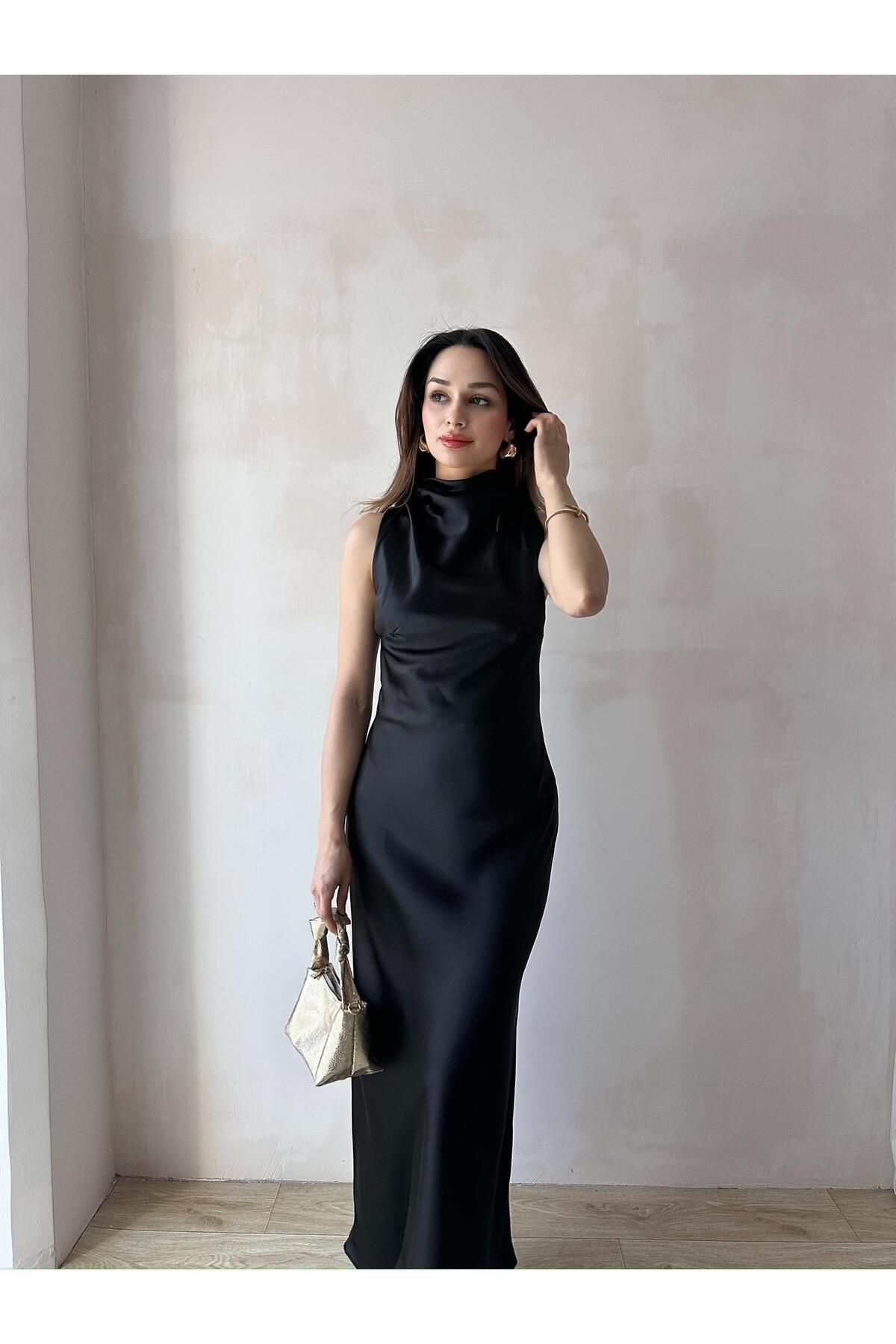 Mooi Butik GODWİN Maxi Elbise 6493 - Siyah
