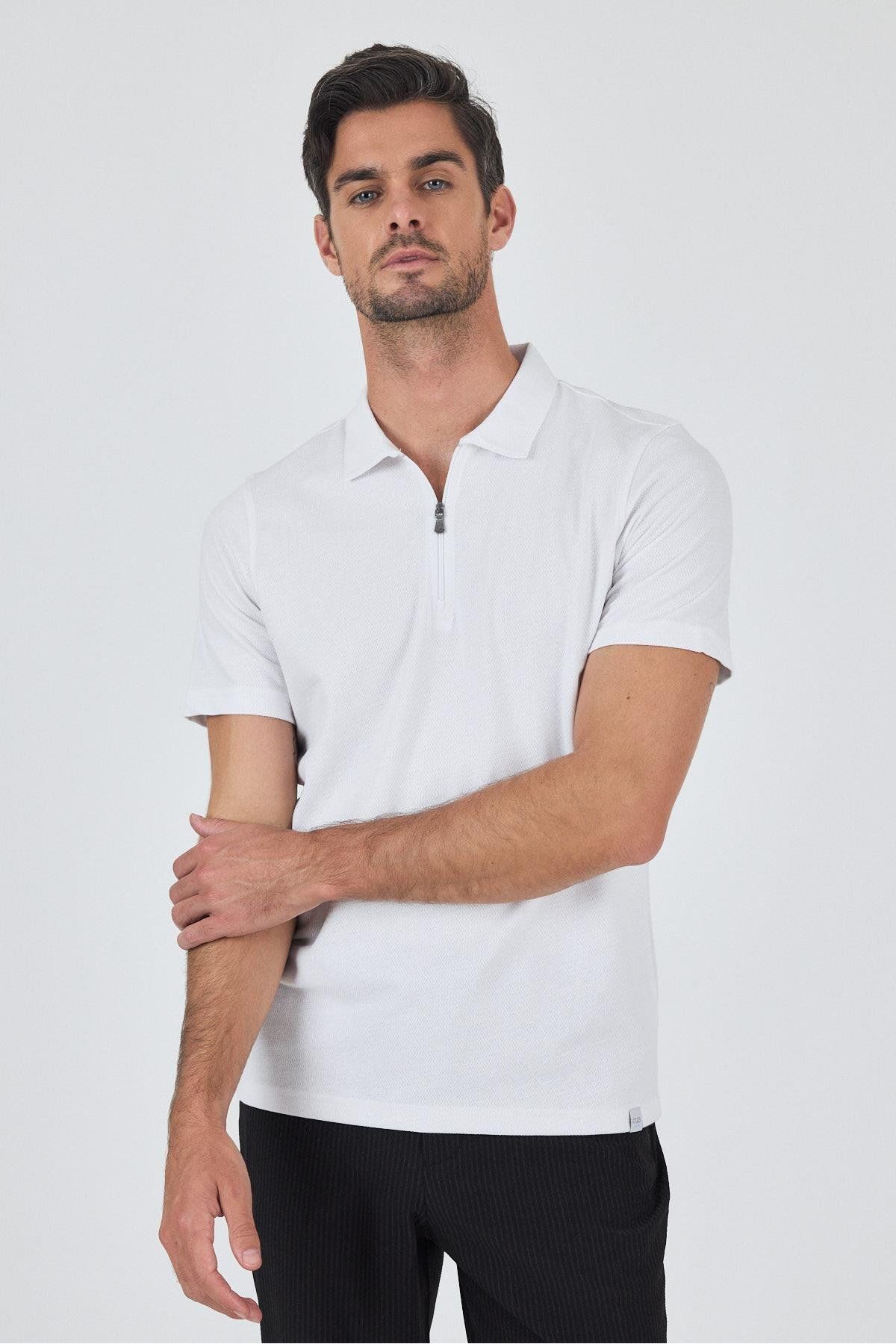 İmza Beyaz Kısa Kol Düz Suprem Polo Yaka Cepsiz Pamuklu Casual Slim Fit Tişört 1011250164_600