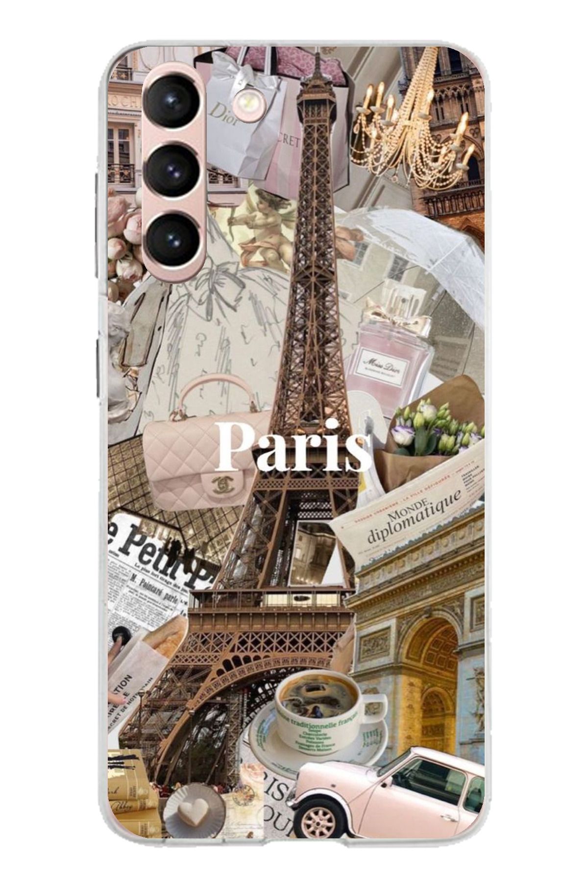 TechTree Samsung Galaxy S21 Uyumlu Paris Kolaj Şeffaf Silikon Kılıf