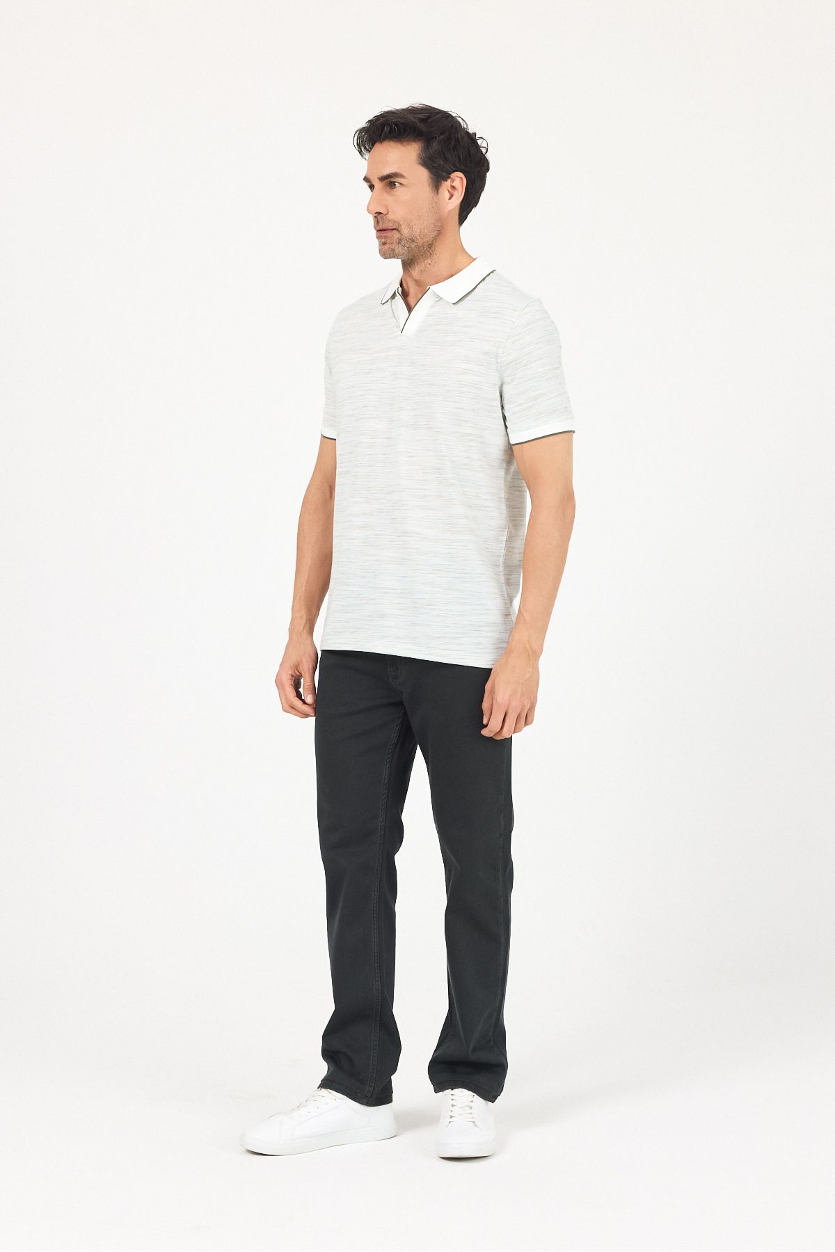 ENQUE Erkek Basic Düğmesiz Kıvrılmaz Polo Yaka Pamuklu Desenli Slim Fit Tişört