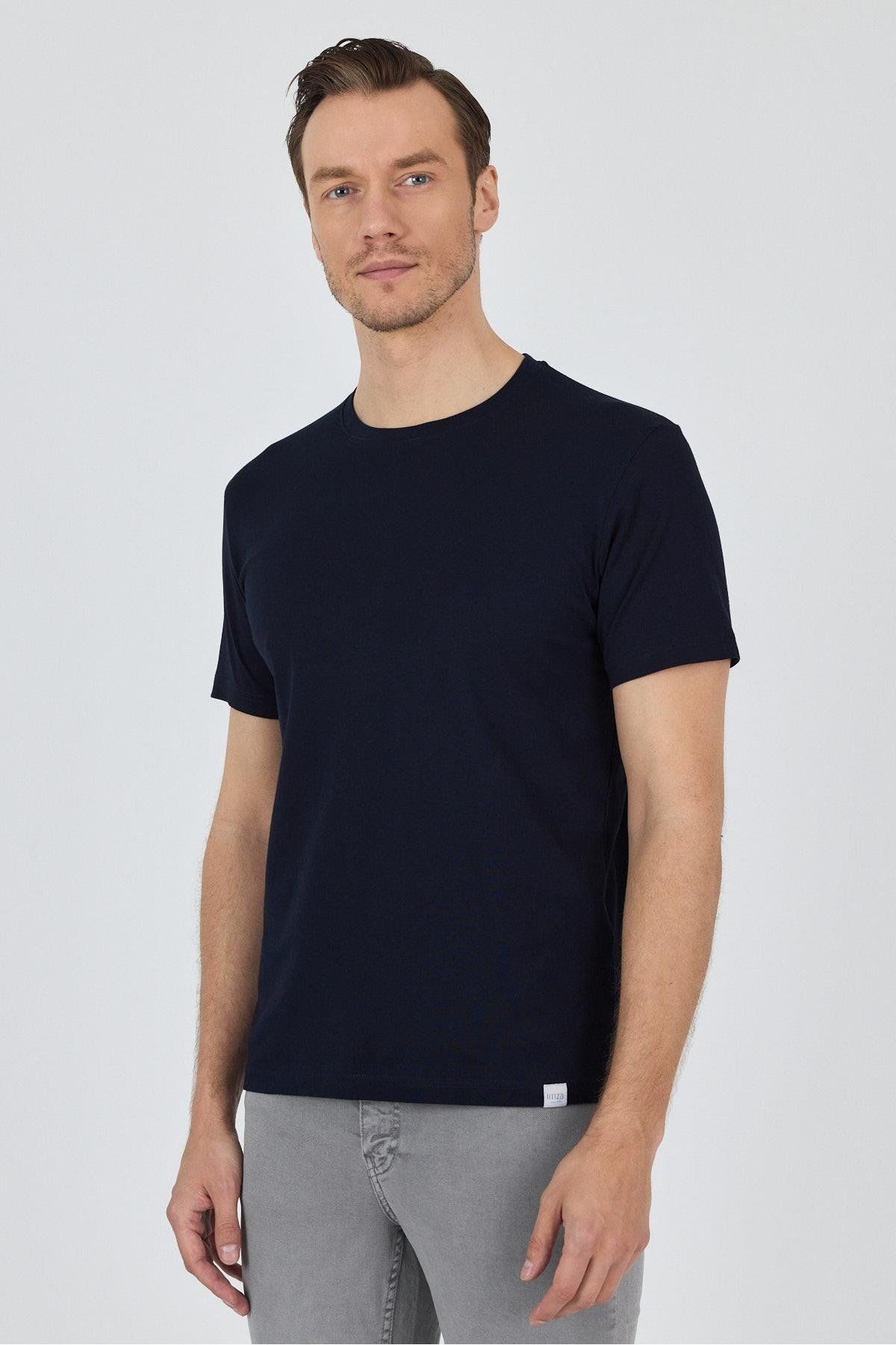 İmza Koyu Lacivert Kısa Kol Bisiklet Yaka Cepsiz Pamuk Casual Slim Fit Tişört 1011250158