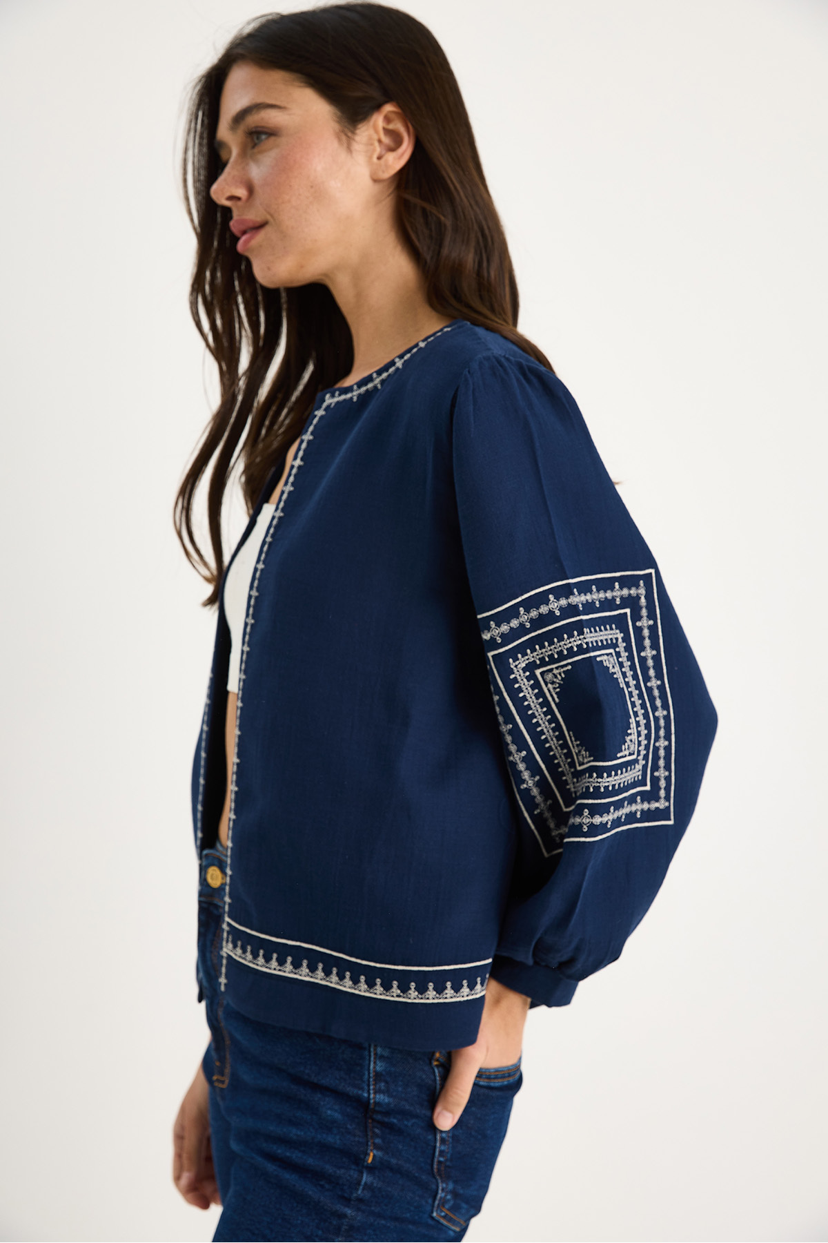 Bianco Lucci  Kadın Nakış Detaylı Yazlık Müslin Ceket G28-4907 60283341 - Görsel 4