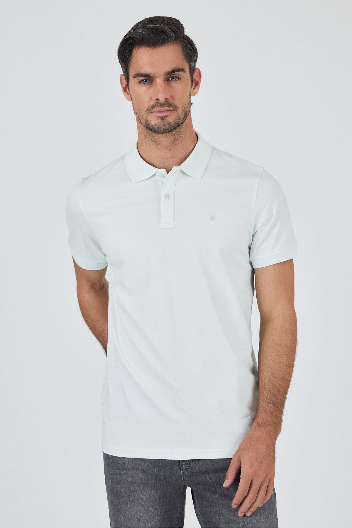 İmza Koyu Mavi Kısa Kol Düz Pike Polo Yaka Cepsiz Pamuk Casual Slim Fit Tişört 1011250157_300