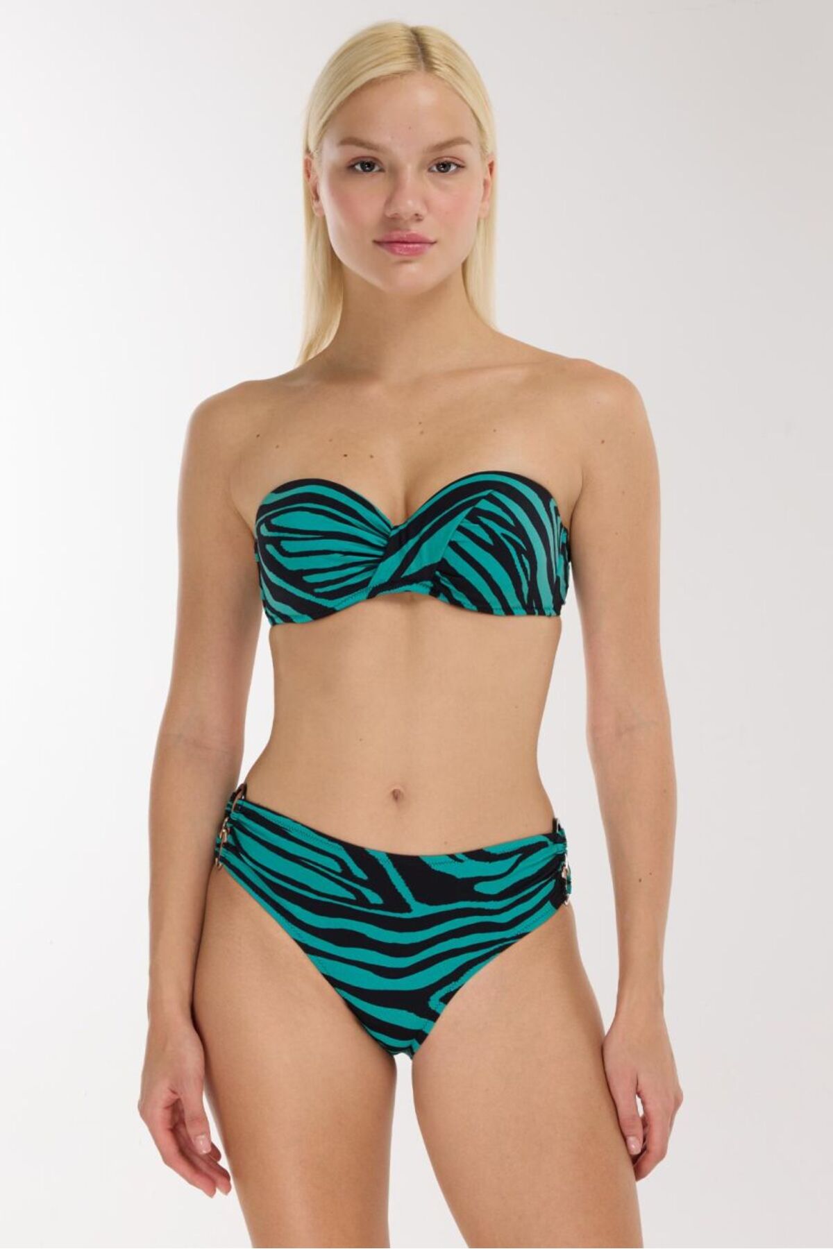 4600 Black Green Strapless Bikini Set