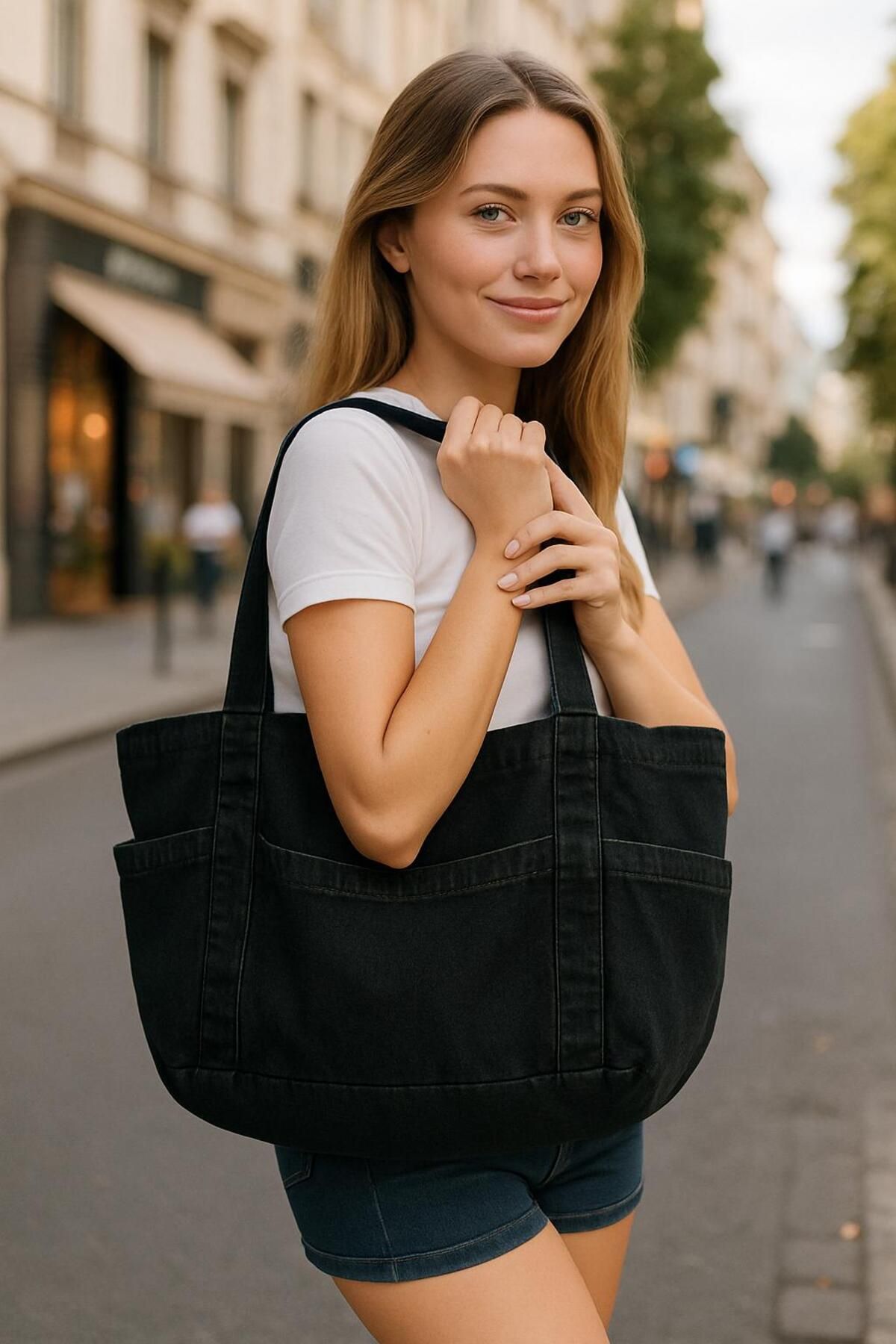 bb butik basic Denim ( Cepli ) Viral Plaj Çantası FG5011