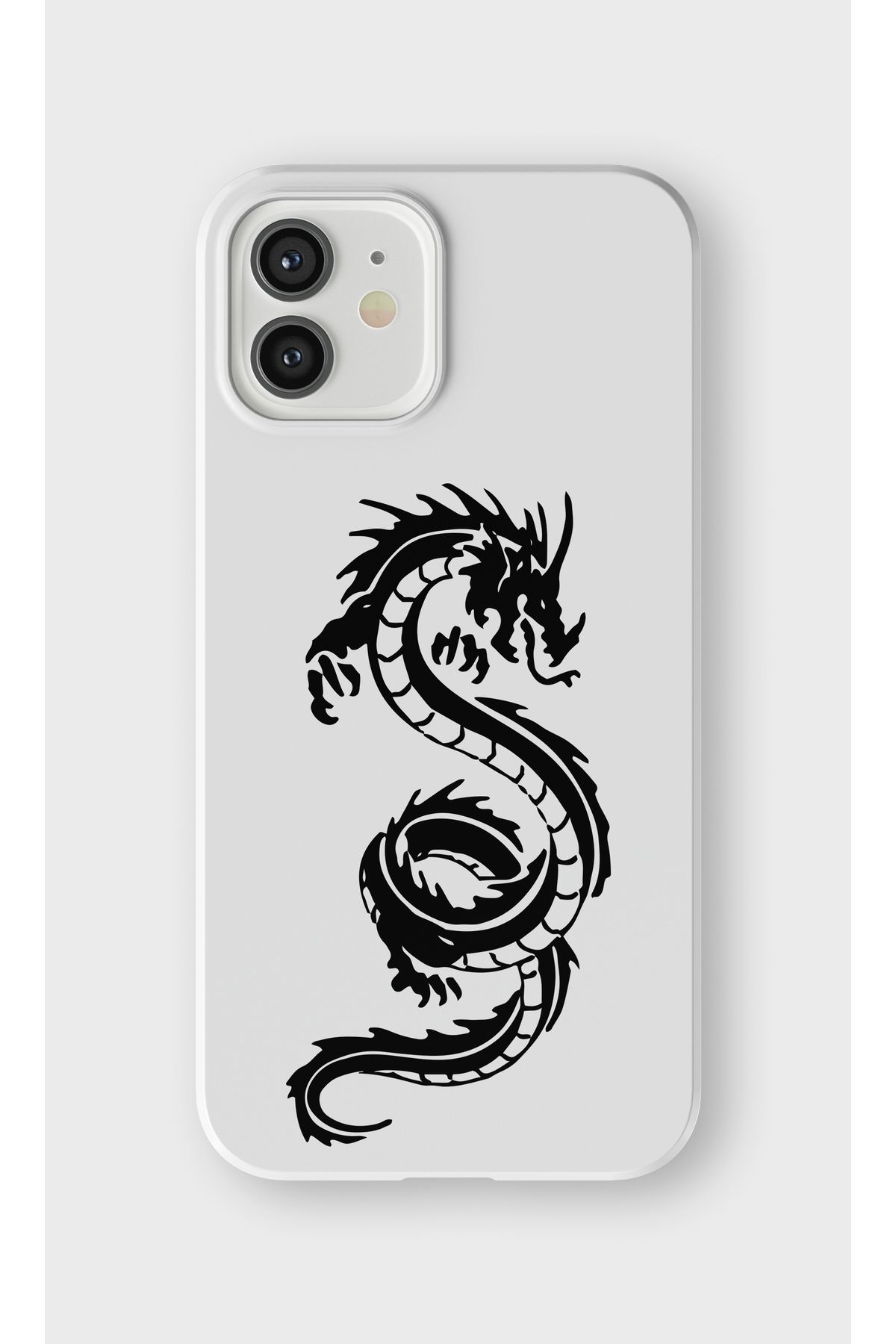 lelia iPhone 12 Uyumlu Ejderha Tasarımlı İçi Kadife Lansman Beyaz Silikon Kılıf