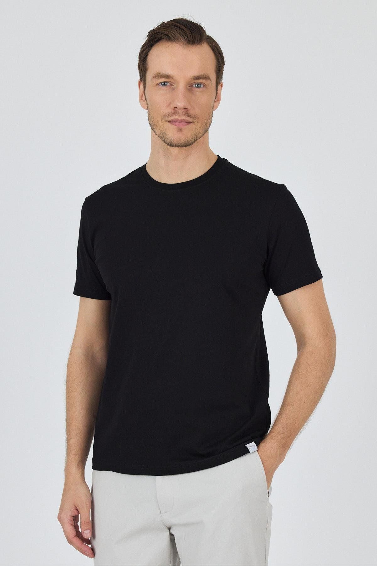 İmza Siyah Kısa Kol Bisiklet Yaka Cepsiz Pamuk Casual Slim Fit Tişört 1011250158
