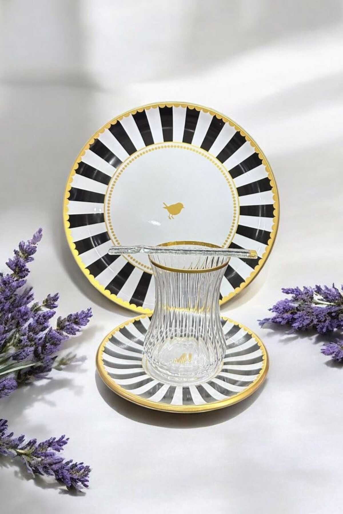 ariana sytle 24 Parça 6 Kişilik Yaldızlı Çay Pasta Seti