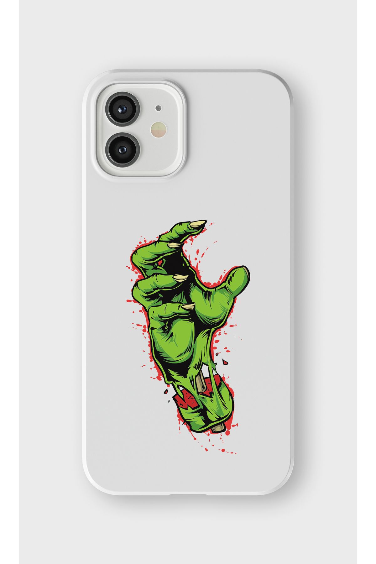 lelia iPhone 12 Uyumlu Zombi Eli Tasarımlı İçi Kadife Lansman Beyaz Silikon Kılıf