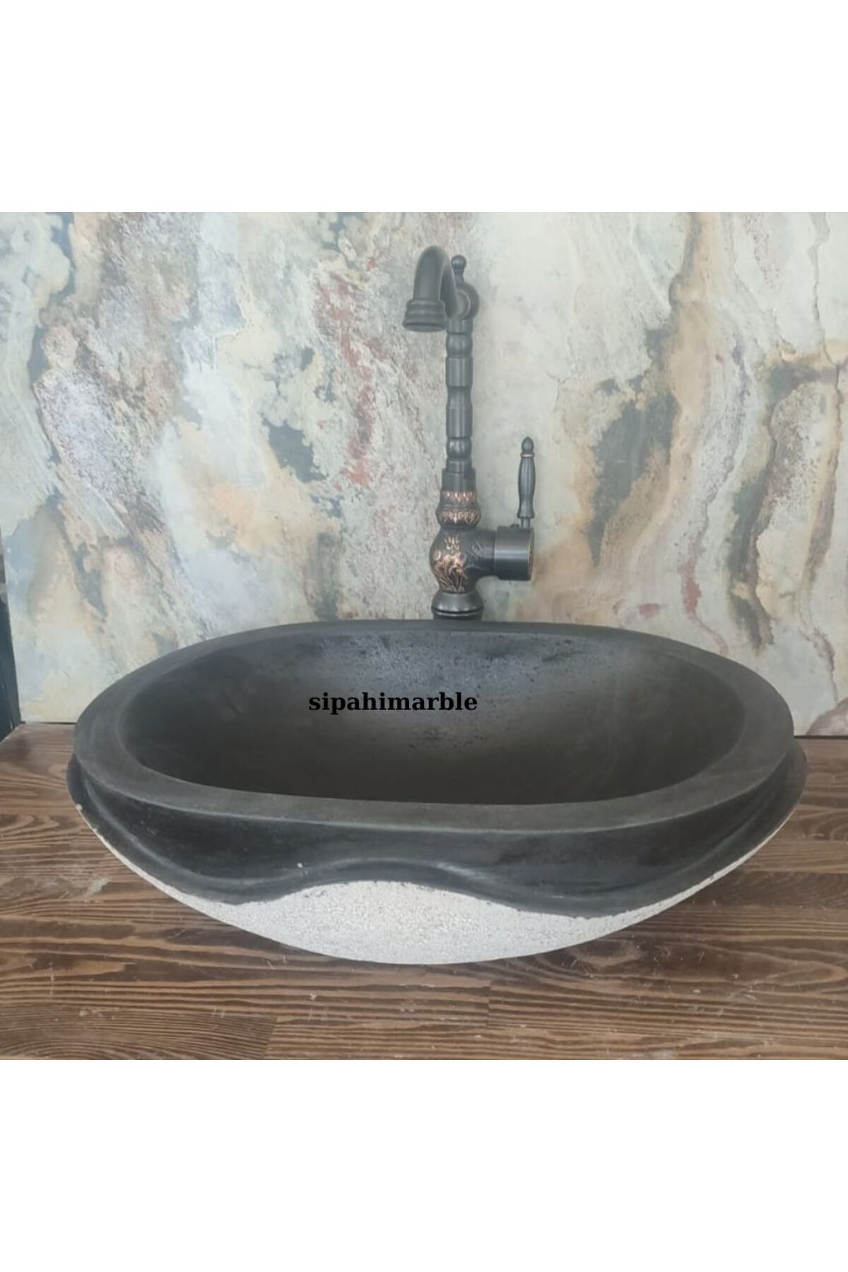 SİPAHİMARBLE Bazalt Siyah Dışı Mucartalı Elips Lavabo