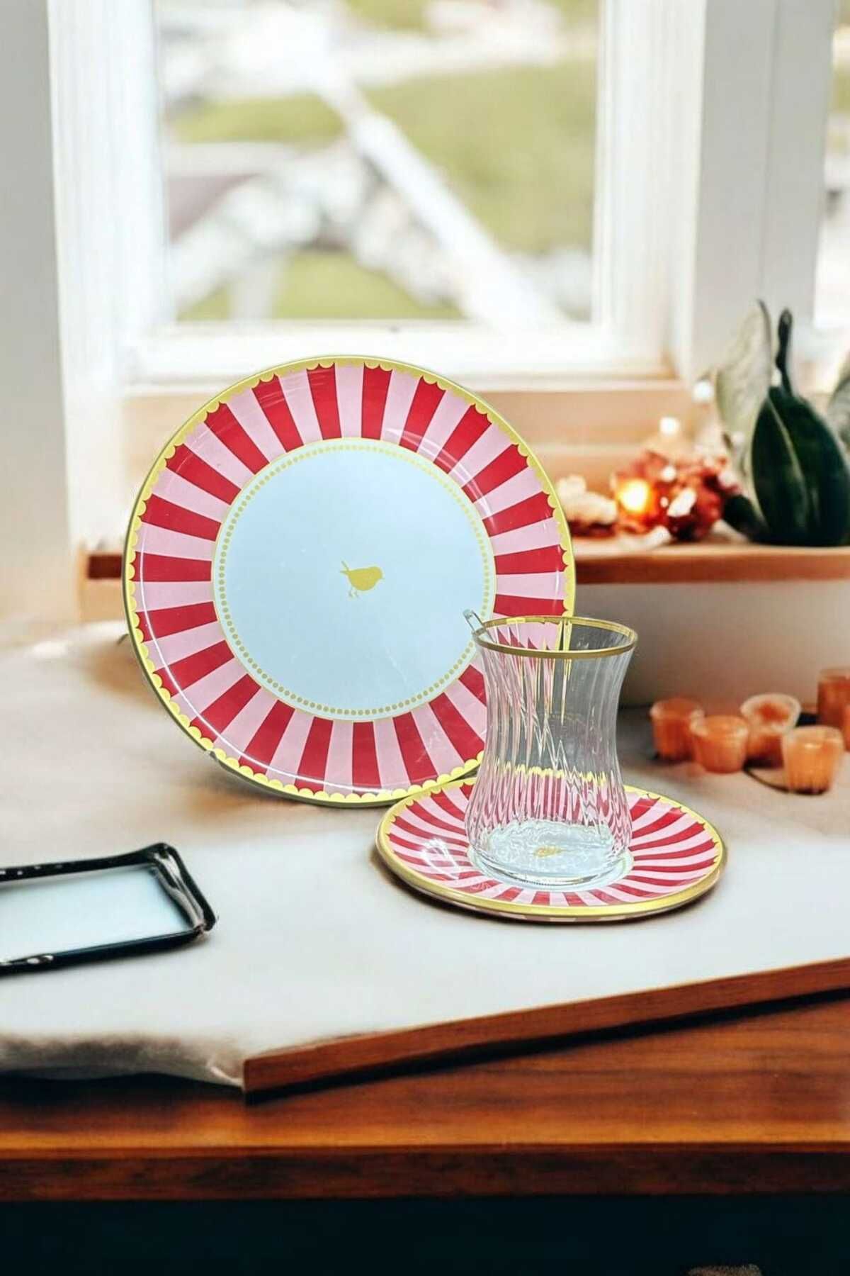 ariana sytle 24 Parça 6 Kişilik Pink Çay Pasta Seti