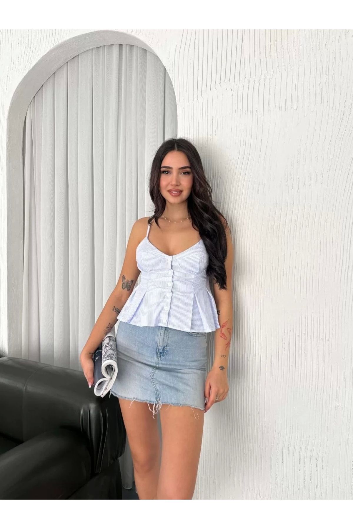 luz&pos Askılı Dekolte deraylı crop - Açık Mavi
