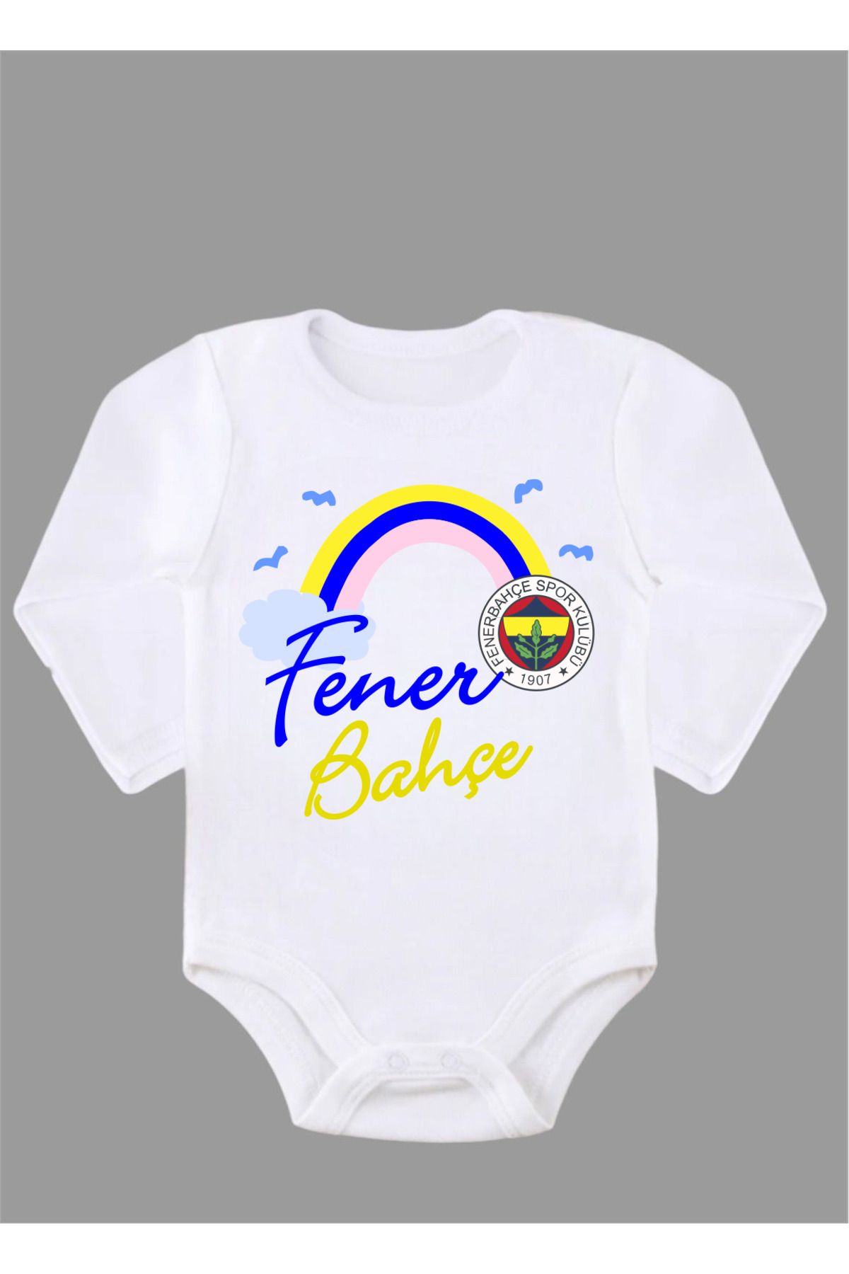 Outdoor One Organik %100 Pamuk Mavi Tasarım F Bebek Body Badi Çıtçıtlı Zıbın Uzun Kollu