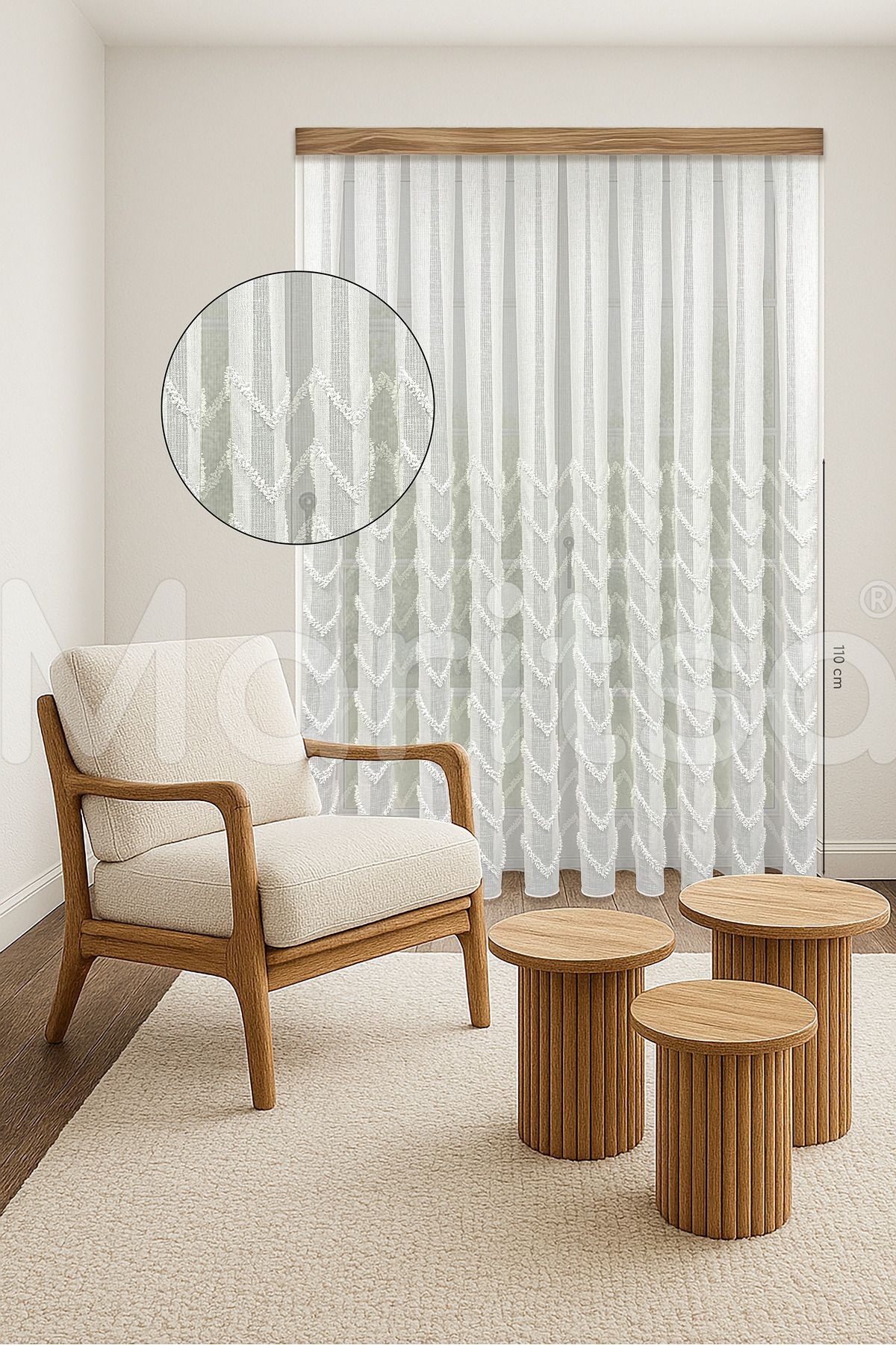 MARİTSA Tül Perde - İskandinav Serisi Bohem Vera Desen Keten Zemine Pamuk İşleme Ekru Sık Pile(1x3) Curtain