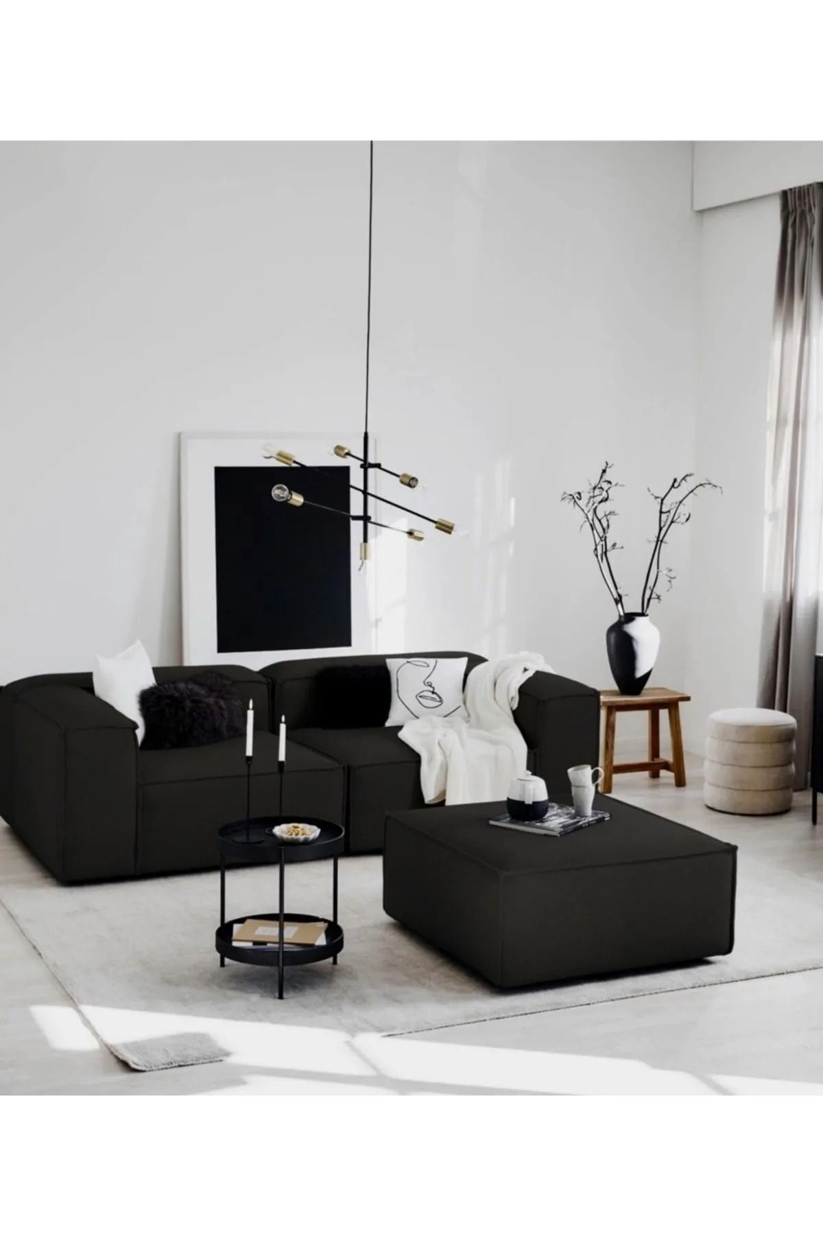 Salonev Salon Ev Soft Köşe Koltuk Takımı 2 Modül + Puf Keten Kumaş Işbir Sünger(dairenize Teslim)