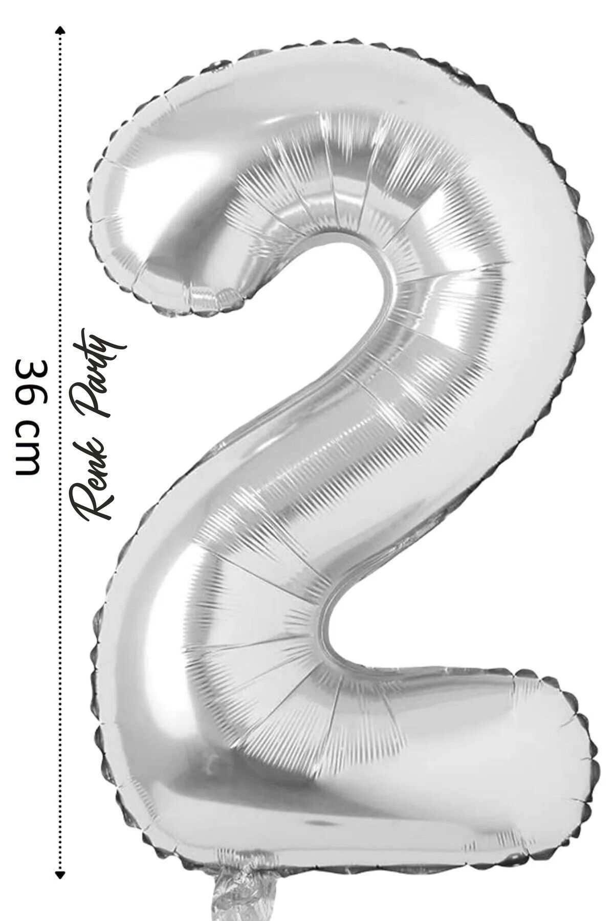renk party Folyo Balon 2 Rakamı Helyum Balon 36 Cm Gümüş Renk - 2 Yaş Balonu - 2 Rakam Balon - 16 Inch