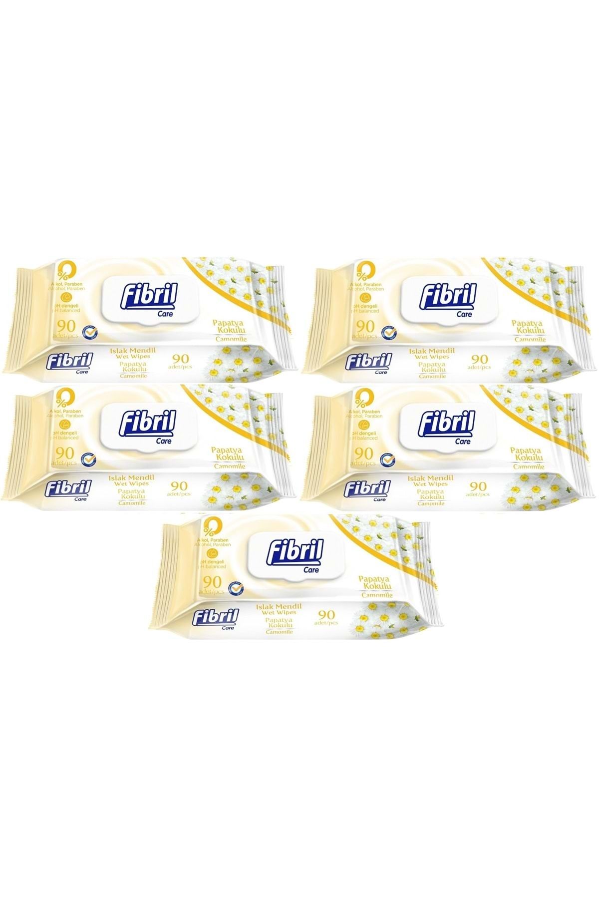 Fibril Islak Havlu Mendil 90 Yaprak Papatya Plastik Kapaklı (5 Lİ SET) 450 Yaprak