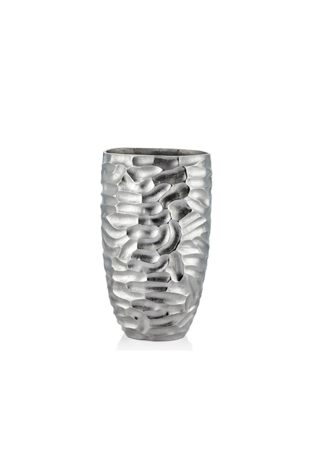 LAMEDORE Comb Gümüş Büyük Vazo 22 x 27 x 43 Cm