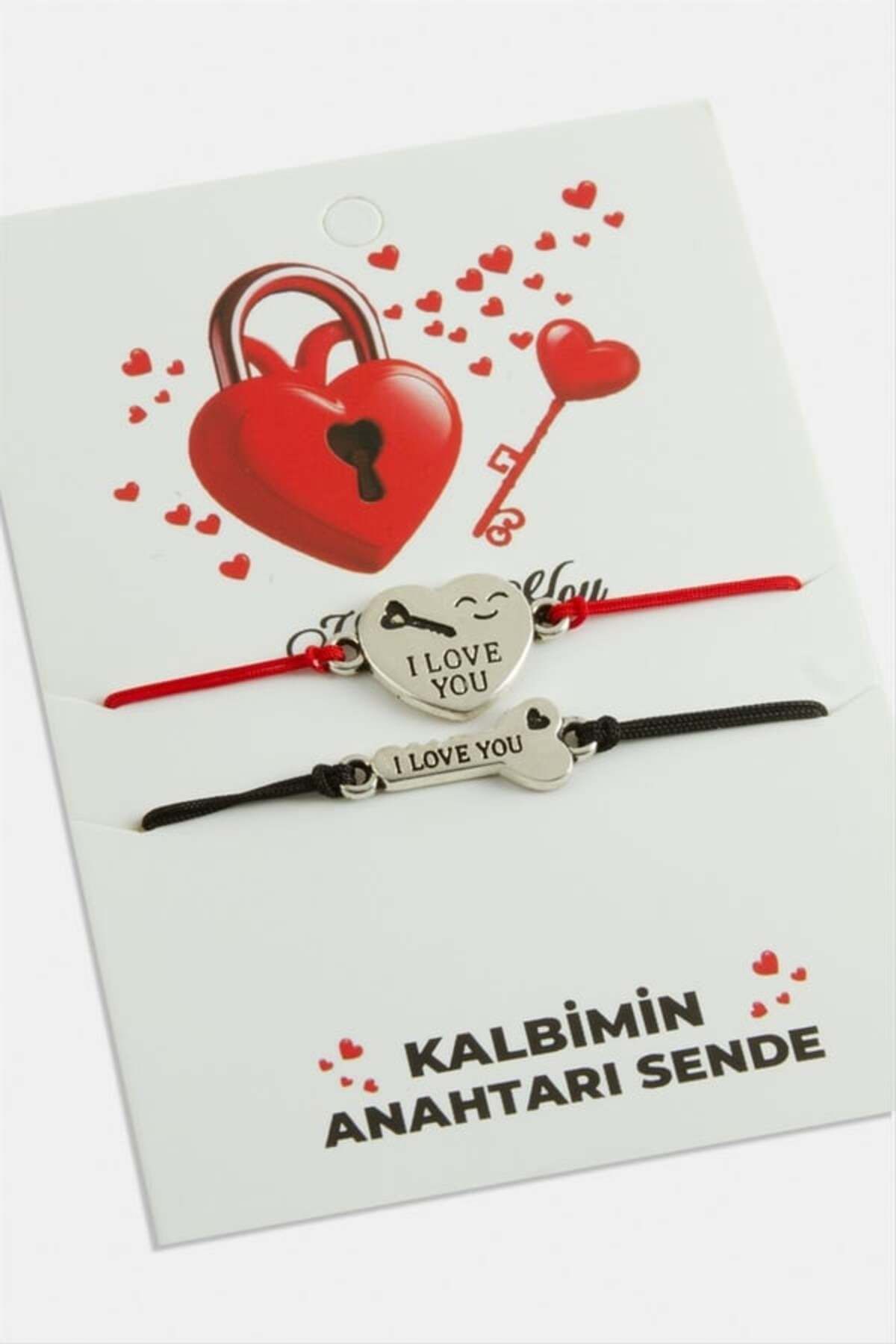 Herşey Nota Kalbimin Anahtarı Sende Çift Bileklik I Love You Yazılı Kalp & Anahtar Model Sevgili Bilekliği