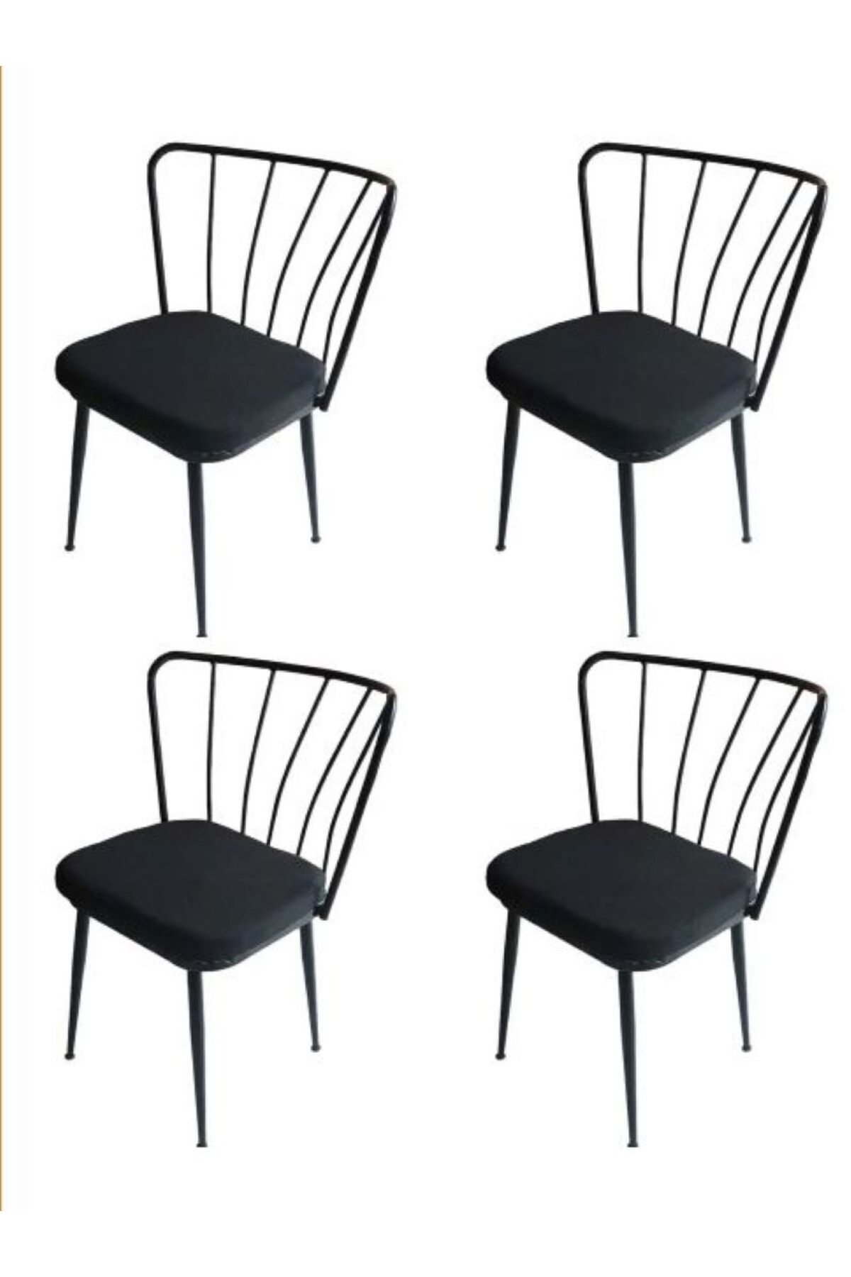 4 Adet Güneş Sandalye Siyah Mutfak Salon Yemek Odası Sandalyesi Metal Ayak Güneş Siyah 4 Adet