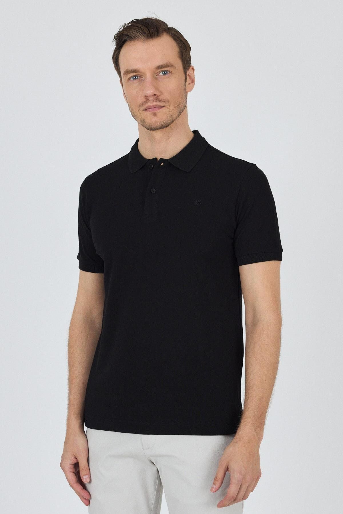 İmza Siyah Polo Yaka Kısa Kol Cepsiz Slim Fit Classic Pamuklu Tişört 1011250177