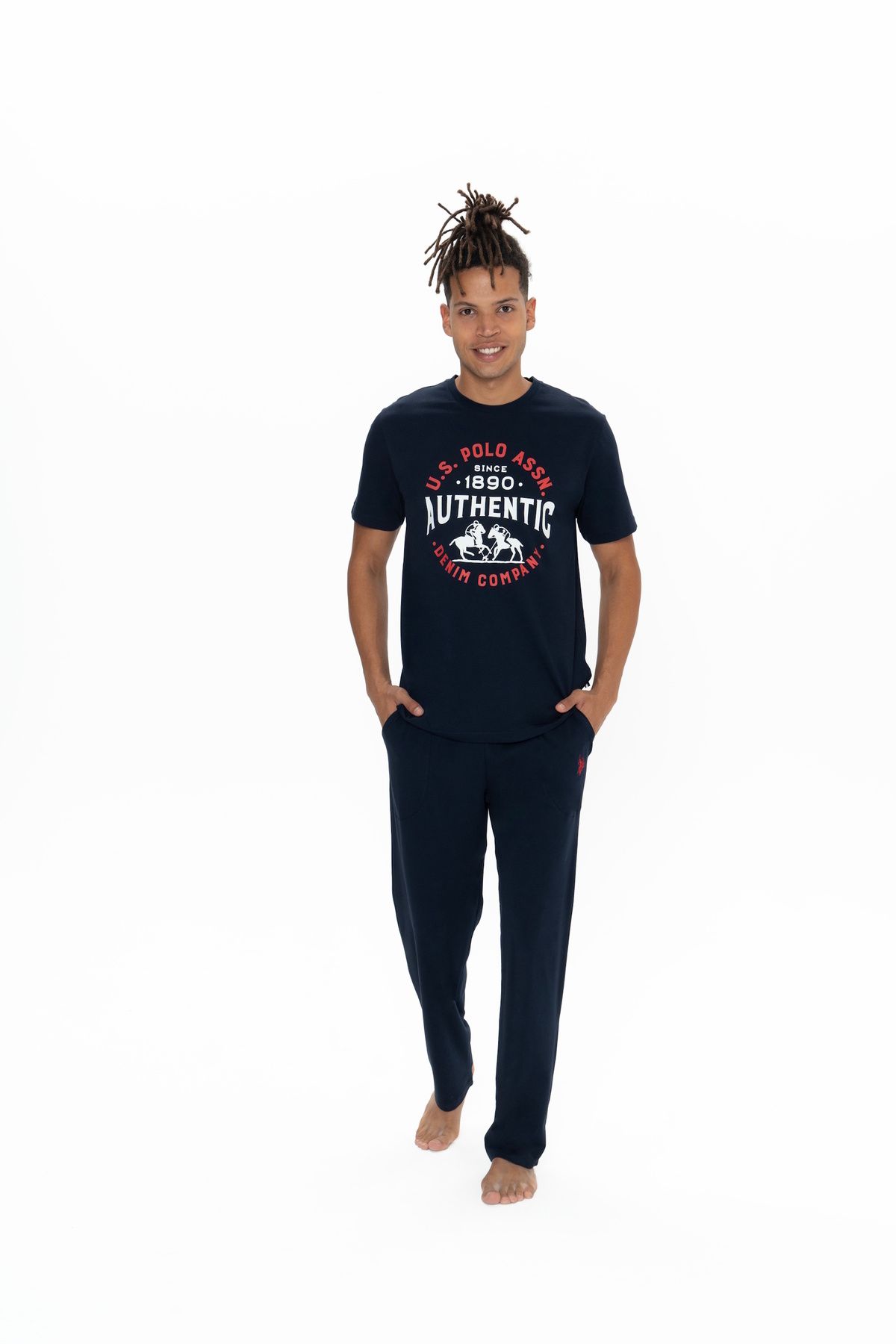 U.S. Polo Assn. U.S. Polo Assn. Erkek Düz Paça Lacivert %100 Pamuk Pijama Takımı - SREIA18X90R0L