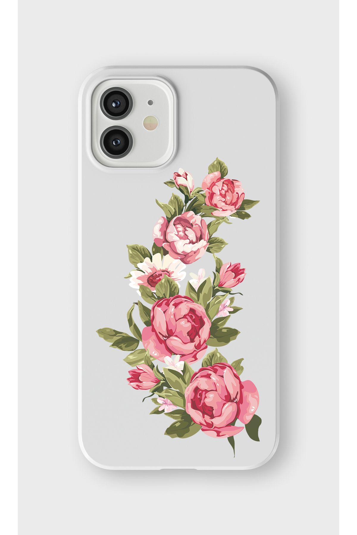 lelia iPhone 12 Uyumlu Çiçek Tasarımlı İçi Kadife Lansman Beyaz Silikon Kılıf