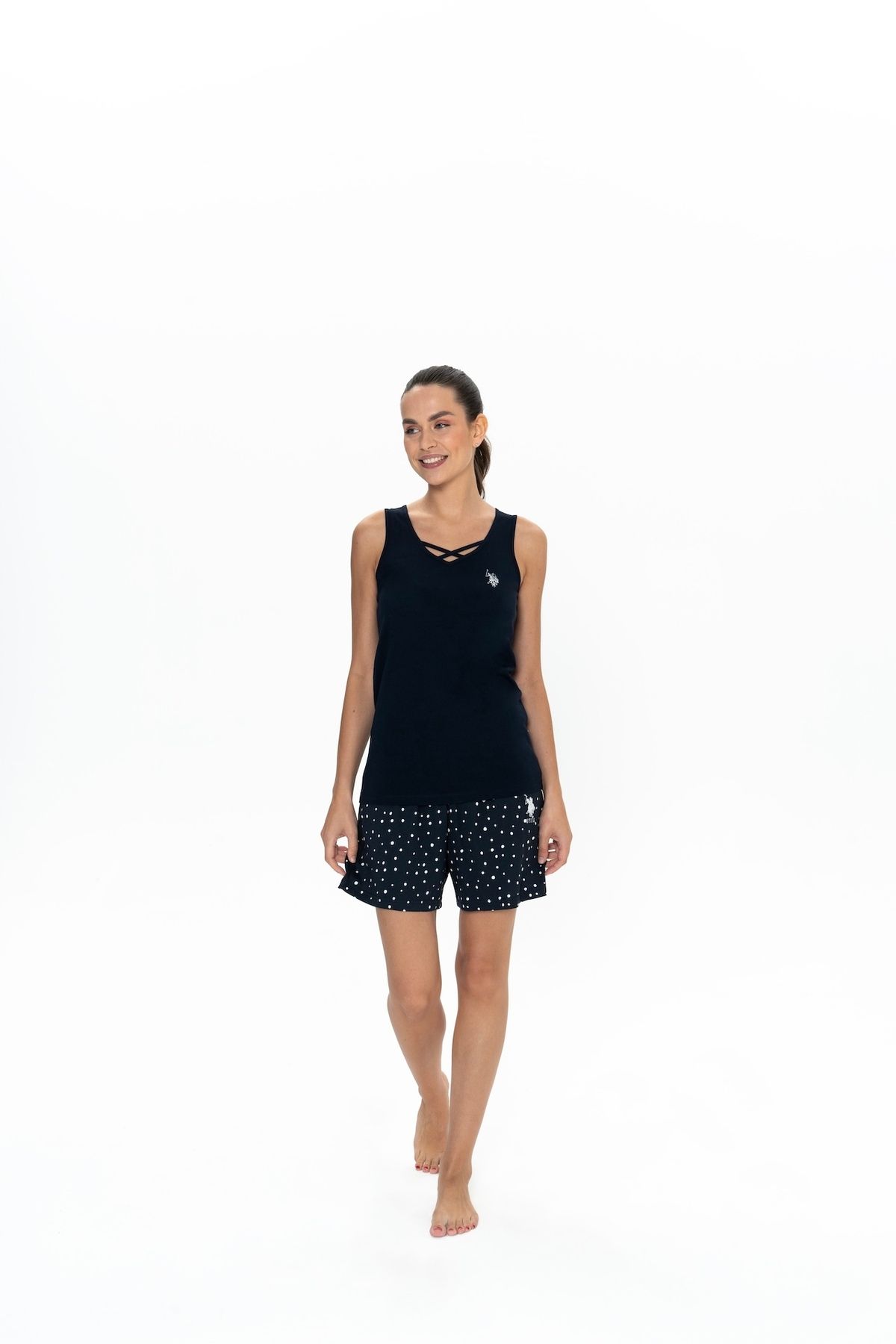 U.S. Polo Assn. U.S. Polo Assn. Kadın Lacivert Puantiyeli Şort-Tshirt Pijama Takımı - SREIA20N05X3H