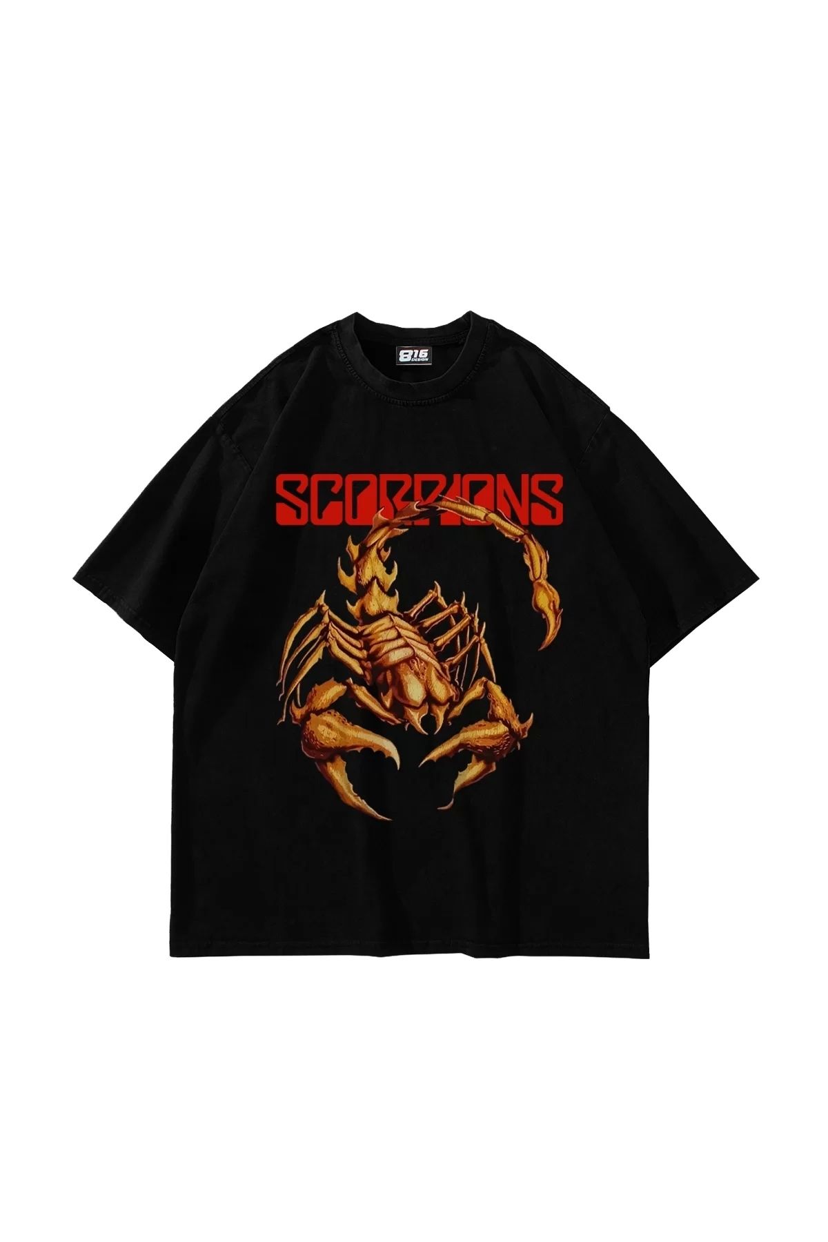 Bak Moda Scorpion Baskılı Oversize Unisex Siyah Tshirt