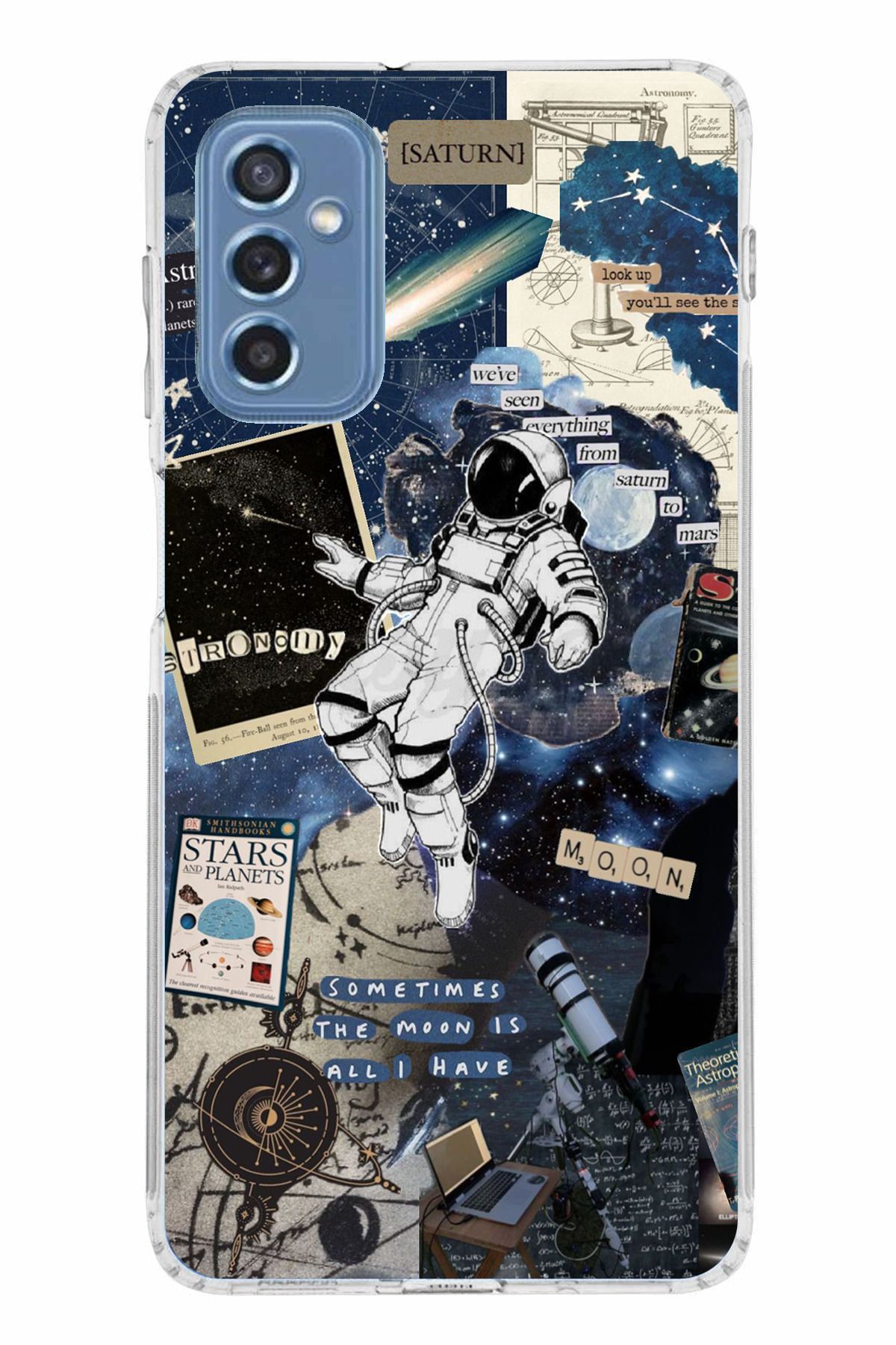 TechTree Samsung Galaxy M52 Uyumlu Retro Astronot Tasarımlı Şeffaf Silikon Kılıf