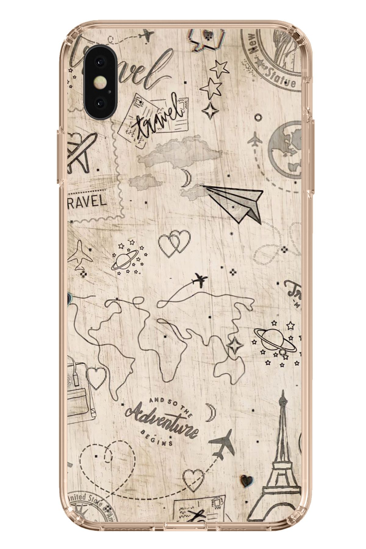 TechTree iPhone XS MAX Uyumlu Travel Tasarımlı Şeffaf Silikon Kılıf