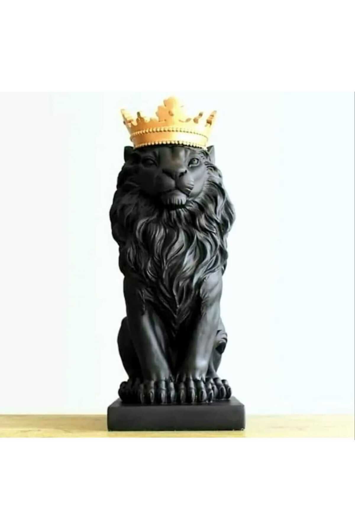 Yaratıcı sanatlar atölyesi Aslan Kral Taçlı Polyester Aslan Heykeli 35 CM