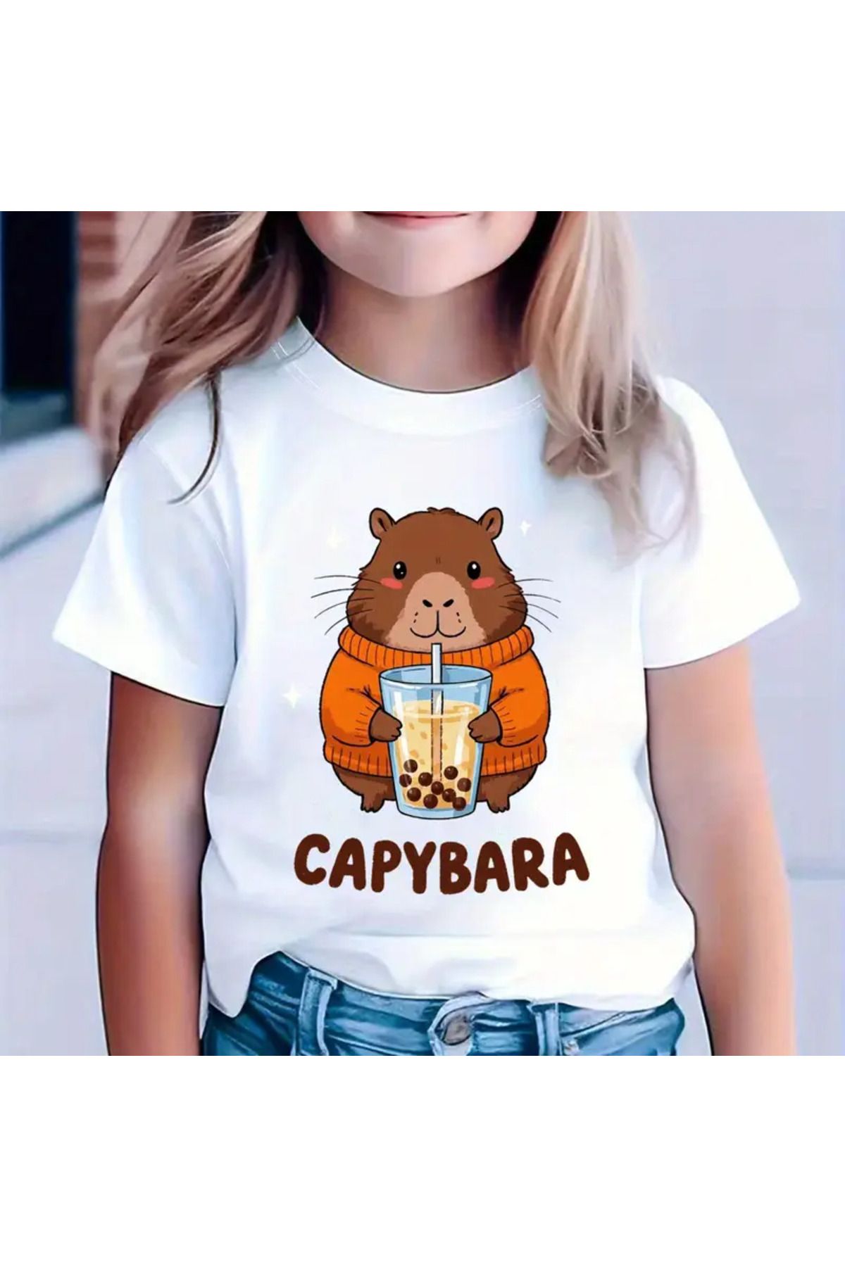 aynewmoda Sincap Hayvan Baskılı Kısa Kollu Yuvarlak Yaka Tişört