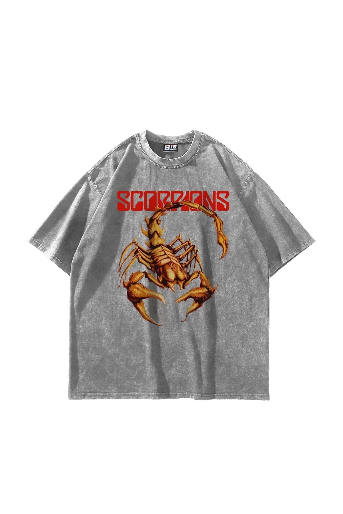 Bak Moda Scorpion Baskılı Oversize Unisex Yıkamalı Beyaz Tshirt