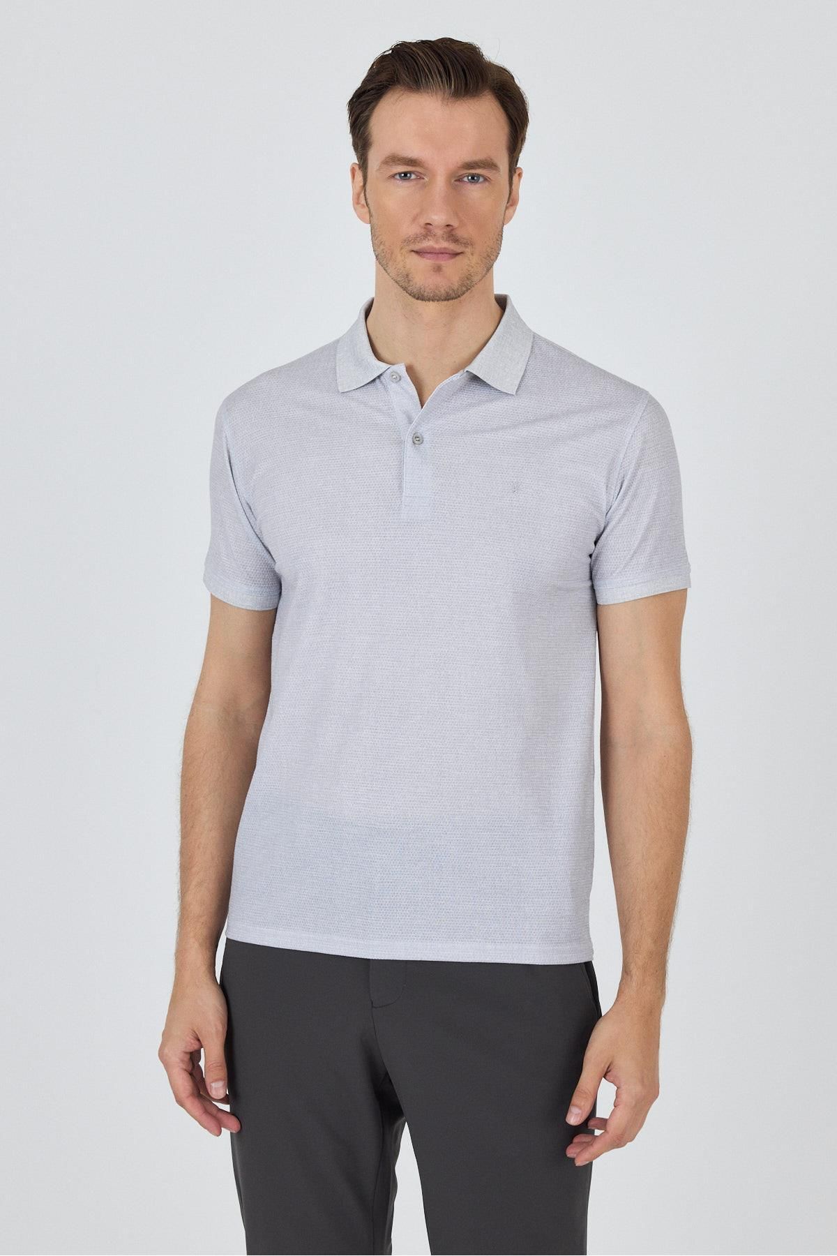 İmza Gri Kısa Kol Baskılı Pike Polo Yaka Cepsiz esnek Casual Slim Fit Tişört 1011250153