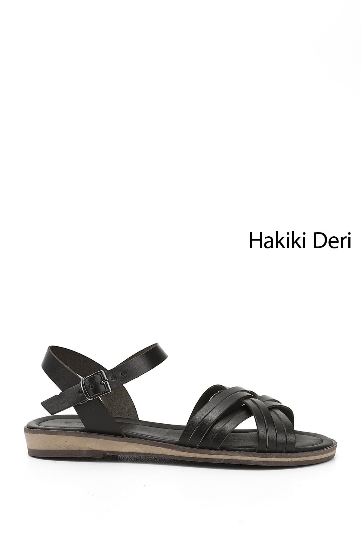 GÖNDERİ(R) Kadın / Kız Siyah Çapraz Bantlı Hakiki Deri Sandalet